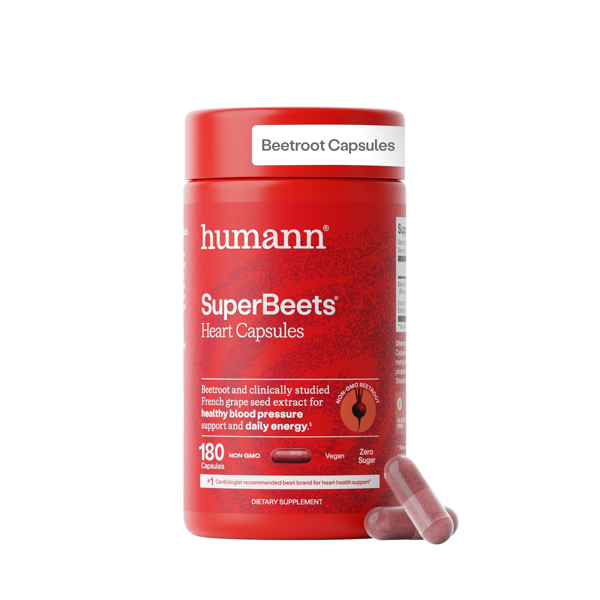 Humann SuperBeets Beet Root Capsule Quick Release 1000mg, 180 Count