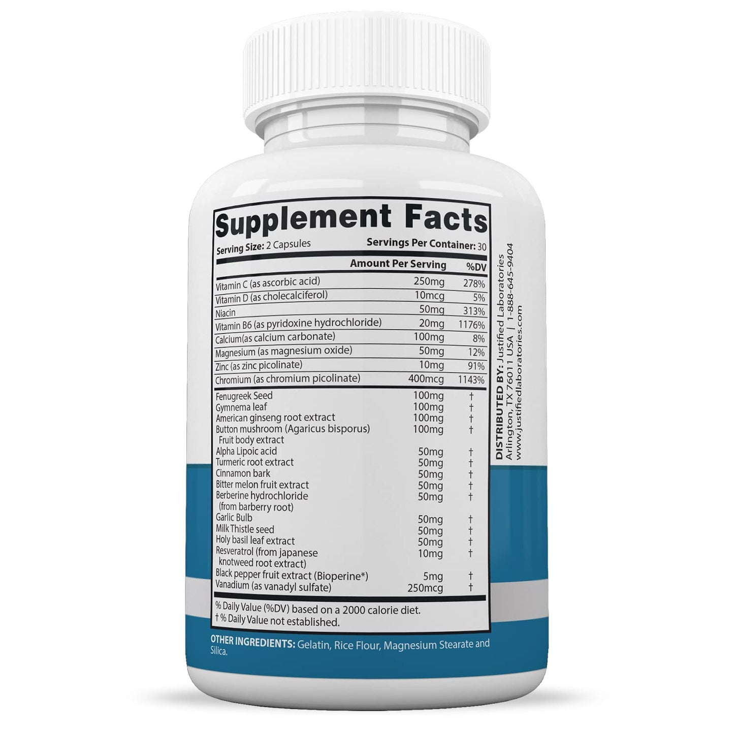 Justified Laboratories Glucotrust Max 1295MG Formula All Natural Cardiovascular Support 600 Capsules