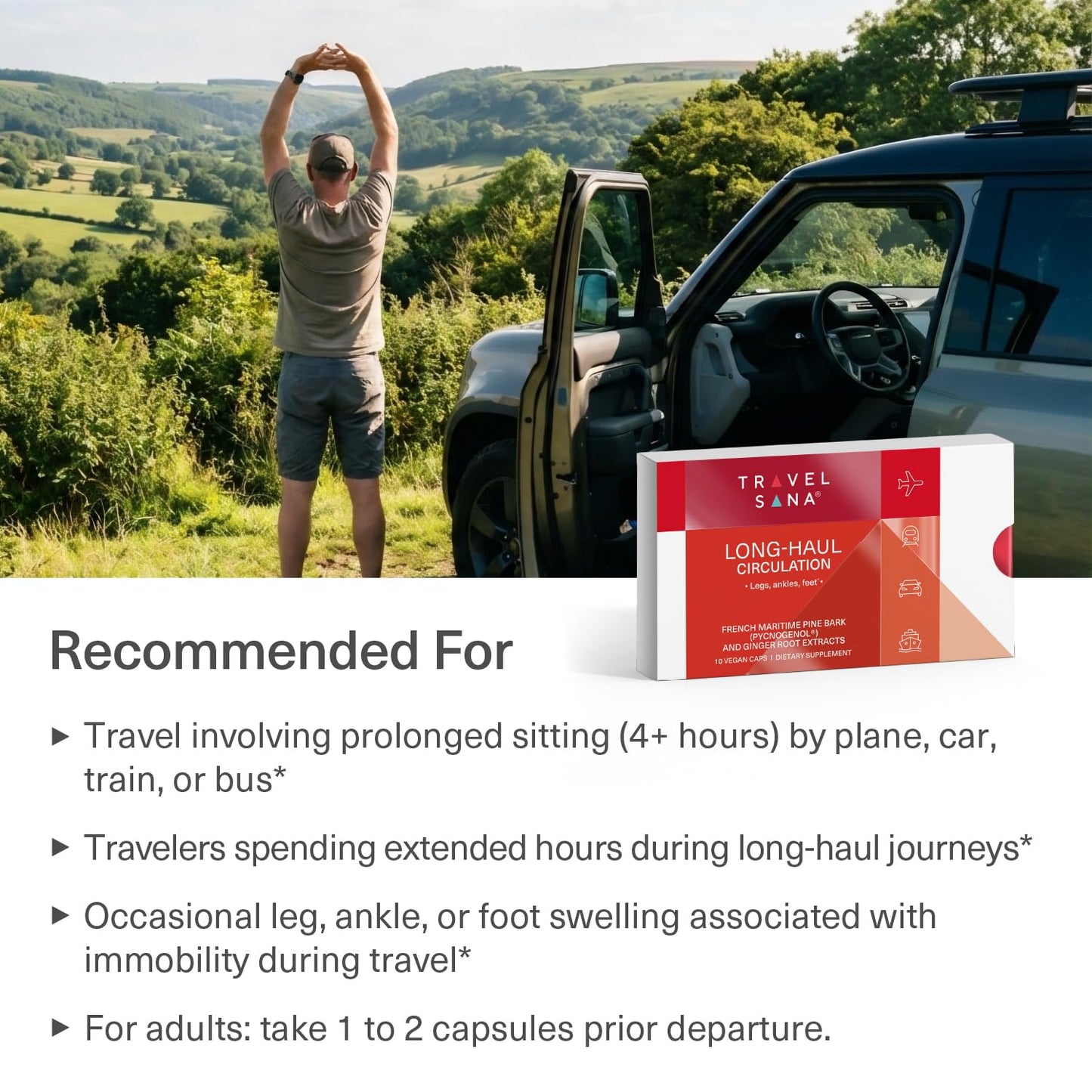 TRAVELSANA Pycnogenol 100mg & Ginger Extract Capsules, 10