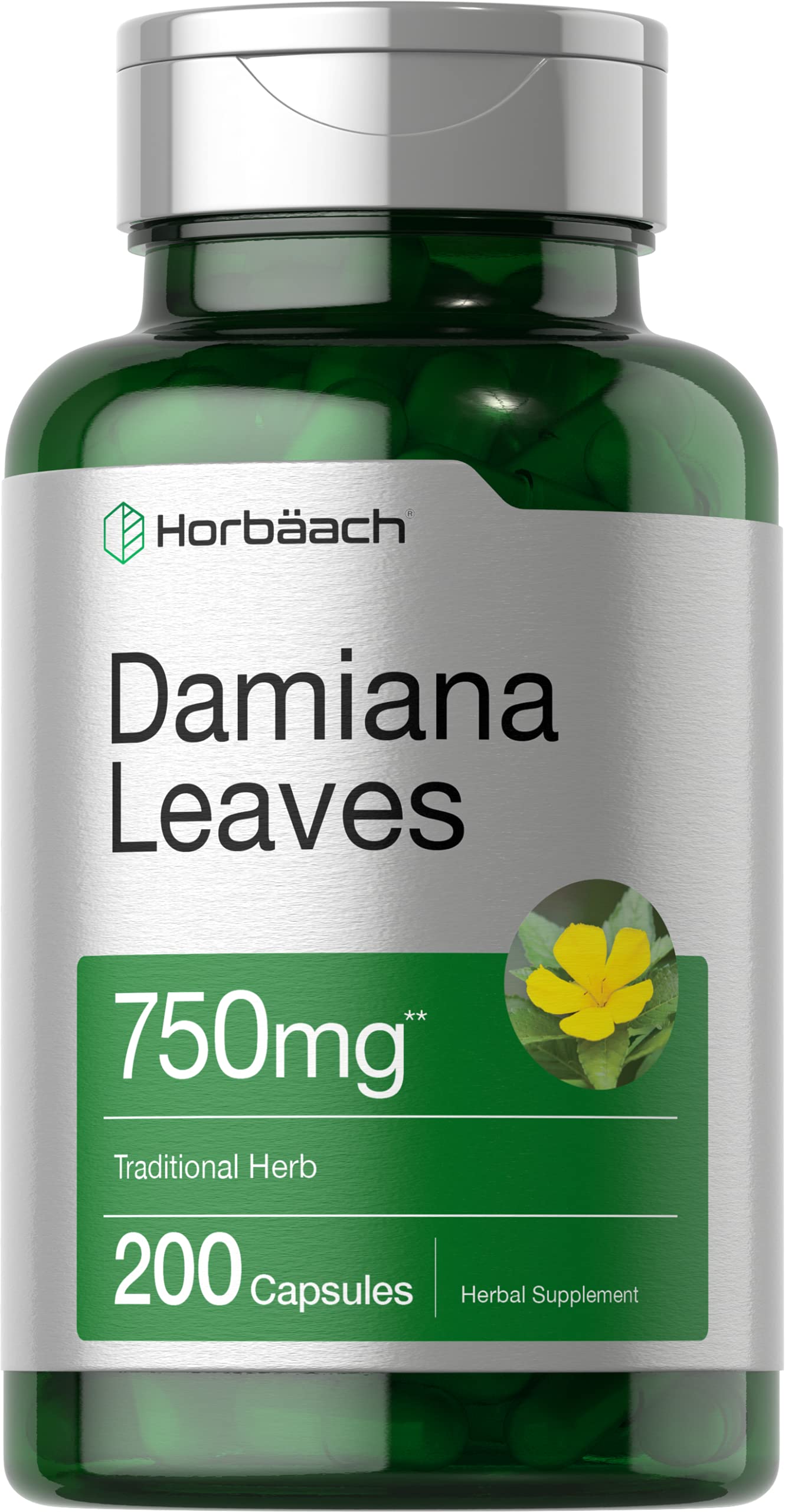 Horbäach Damiana Leaf Extract Capsules, 200 Capsules