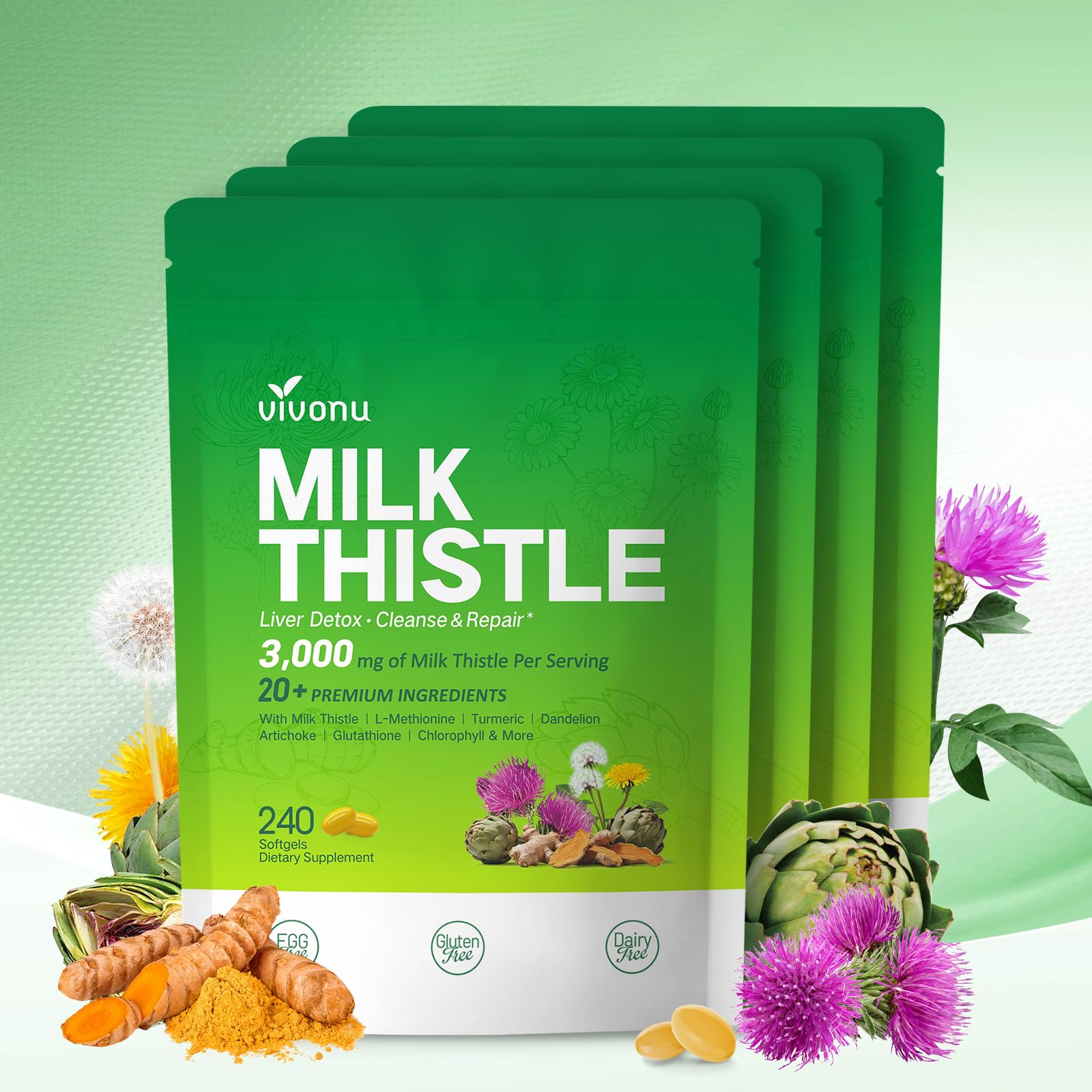 VivoNu Milk Thistle Liver Detox Softgels, 960 Softgels