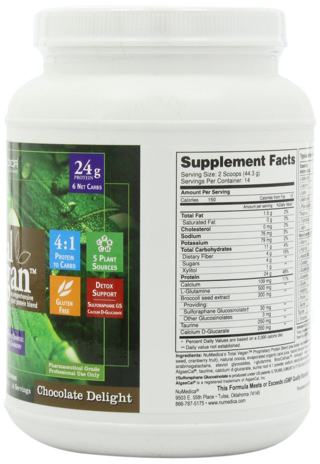 NuMedica Total Vegan Chocolate Delight Protein Powder, 21.86 Ounce, 14 Servings