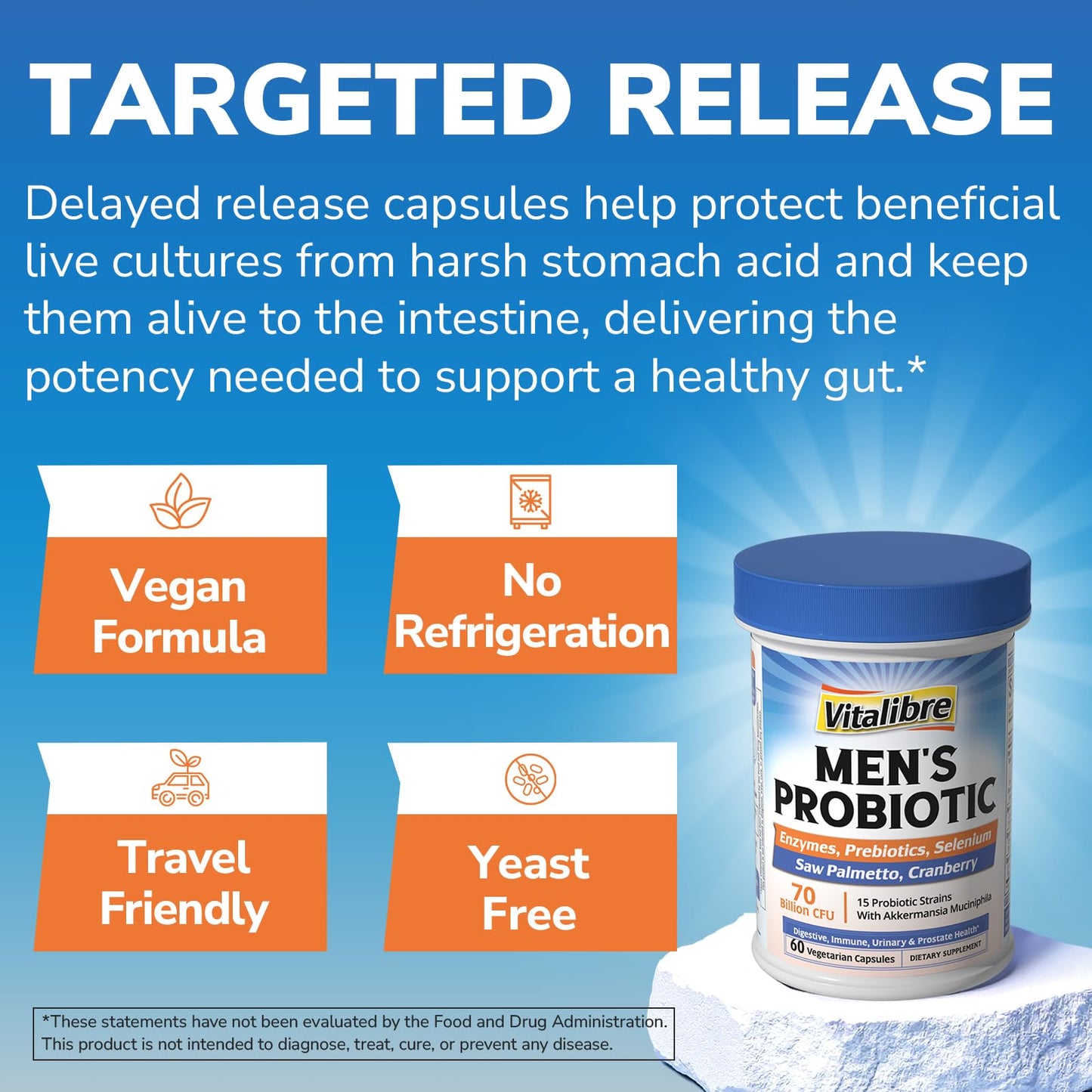 Vitalibre Probiotics for Men with Akkermansia Muciniphila, 70 Billion CFUs, Capsule, 30 Count