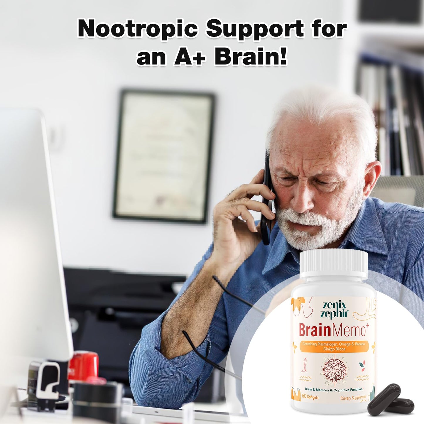 ZenixZephir Memory Focus Supplement with Plasmalogens 60 Softgels