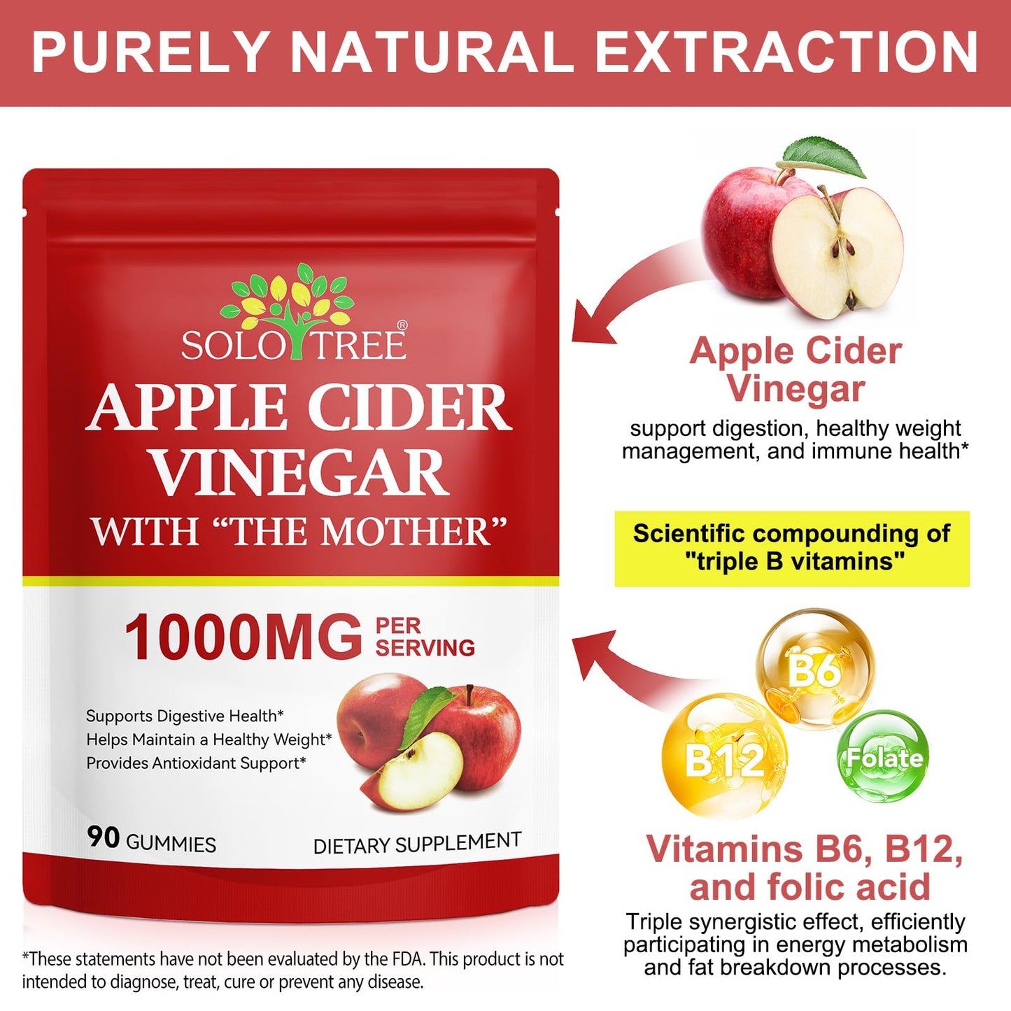 NIFEISHI Apple Cider Vinegar Gummies (1000mg) with Mother, 90 Gummies