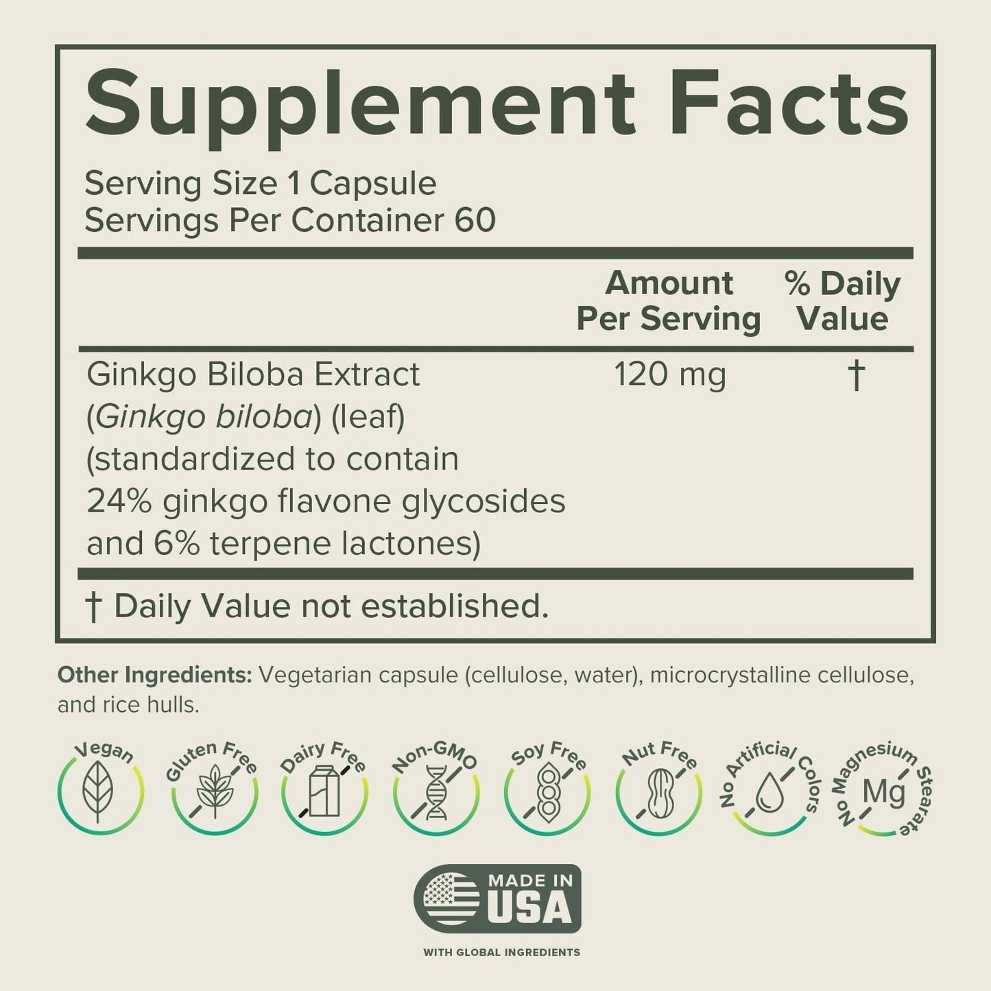 Prominent Nutrition Ginkgo Biloba Leaf Extract 120mg Capsule, 60 Count (Pack of 2)