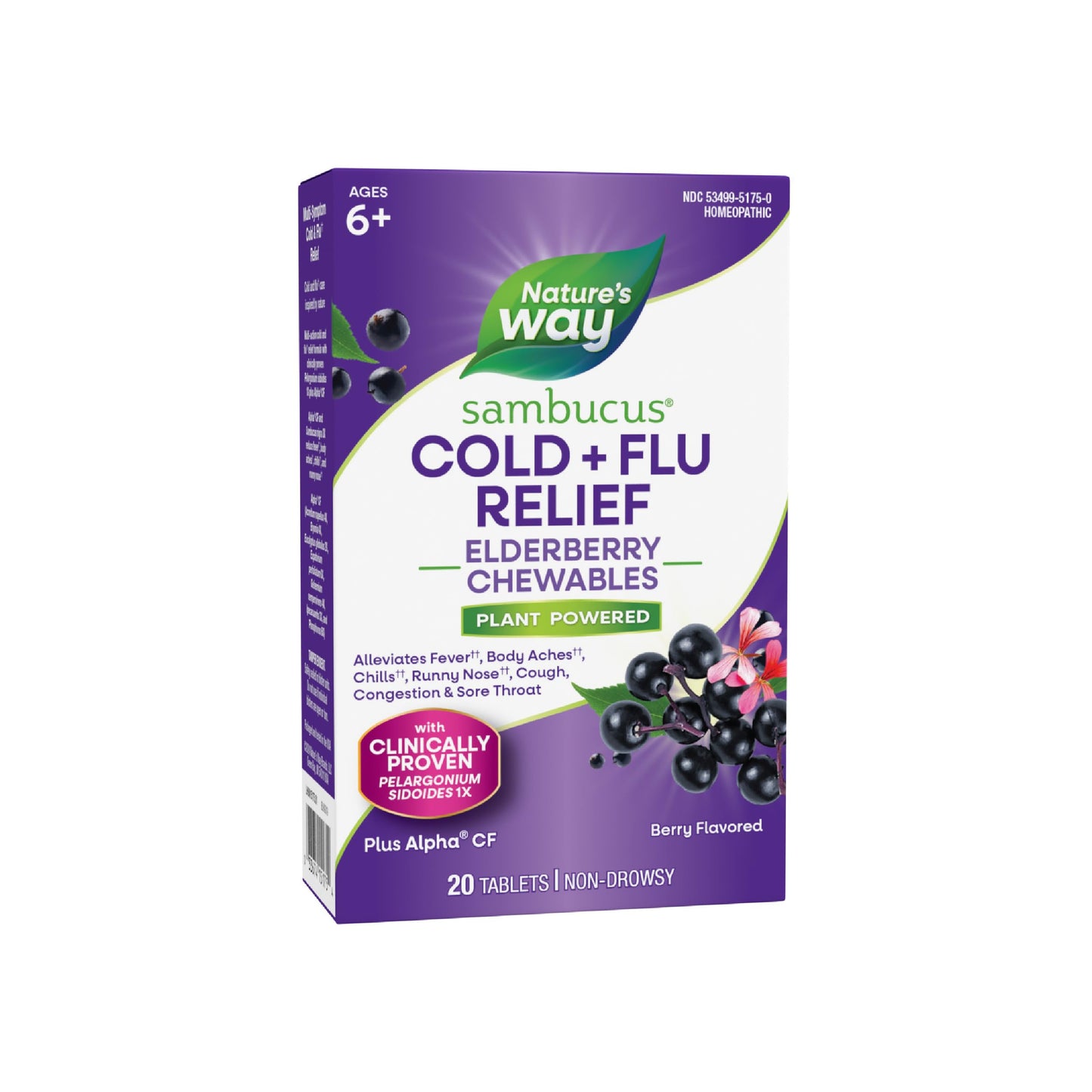 Nature's Way Sambucus Cold + Flu Relief Elderberry Tablets, 20 Tablets