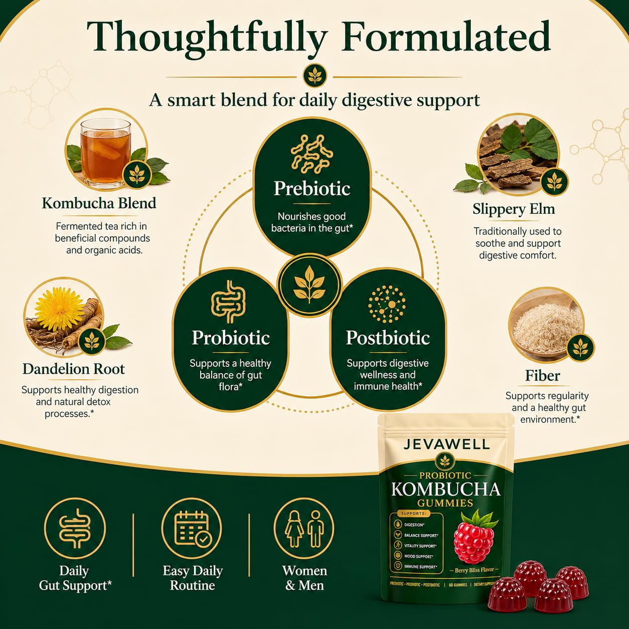 IRMI Jevawell Probiotic Kombucha Gummies, 60 Count