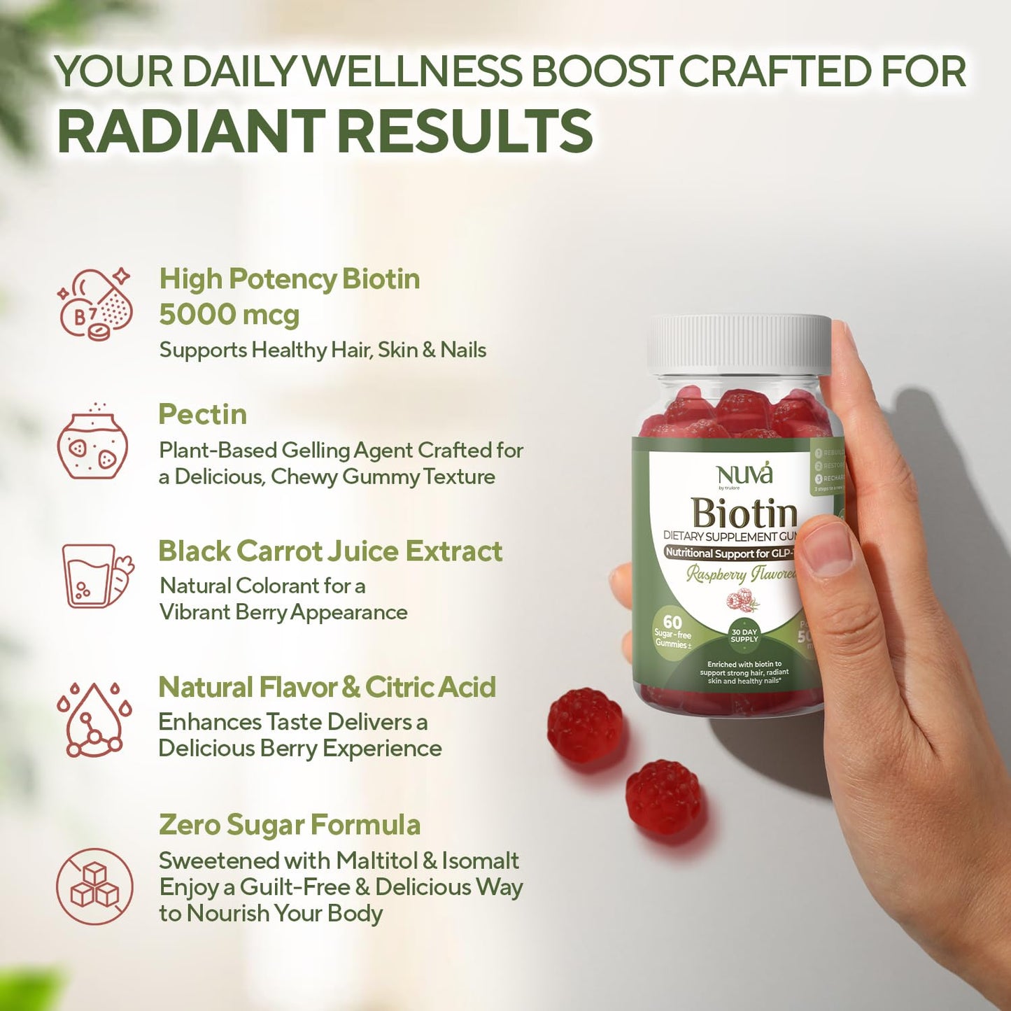 NuVa Biotin Gummies 5000 mcg, 60 Gummies