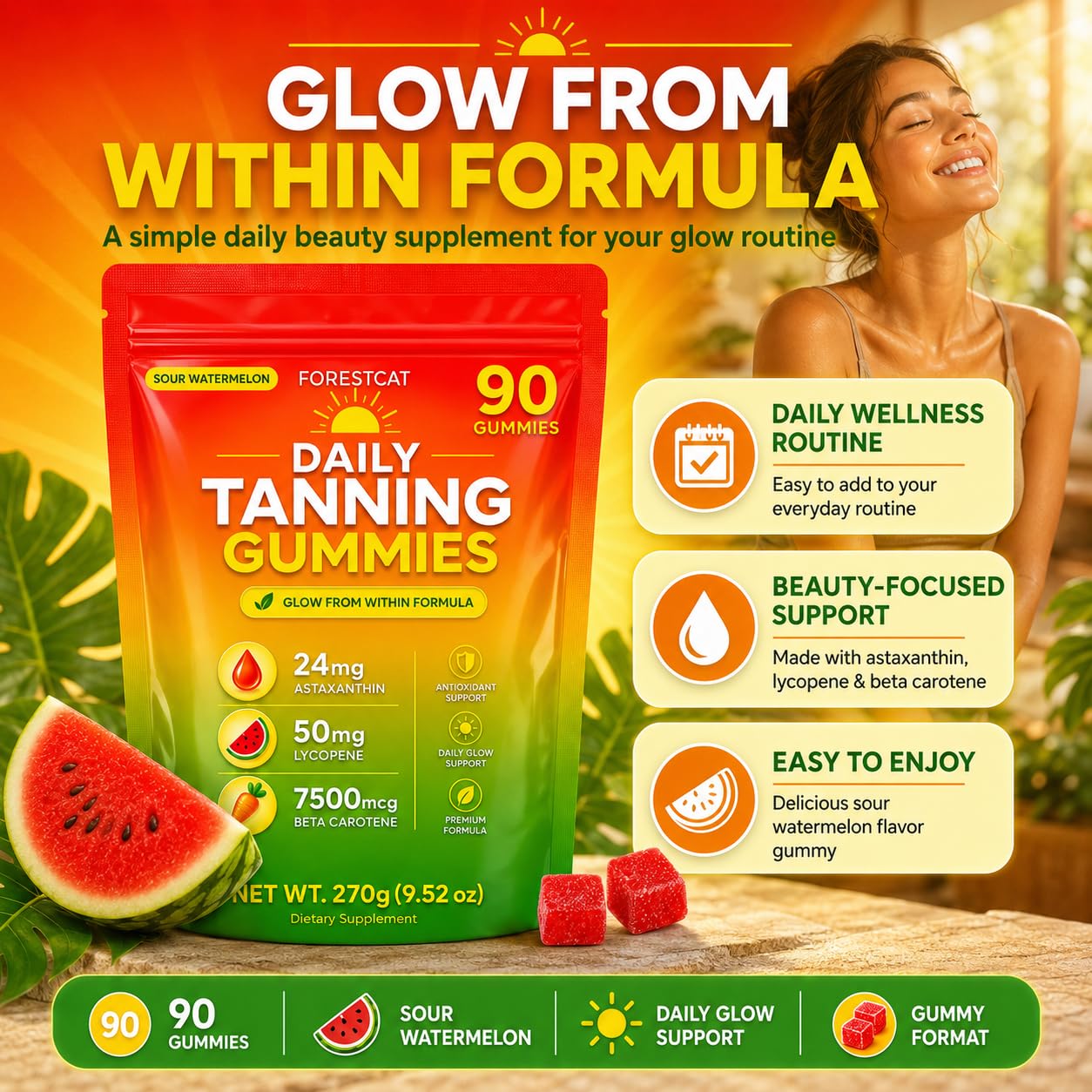 HILUCID Tanning Gummies, 90 Gummies