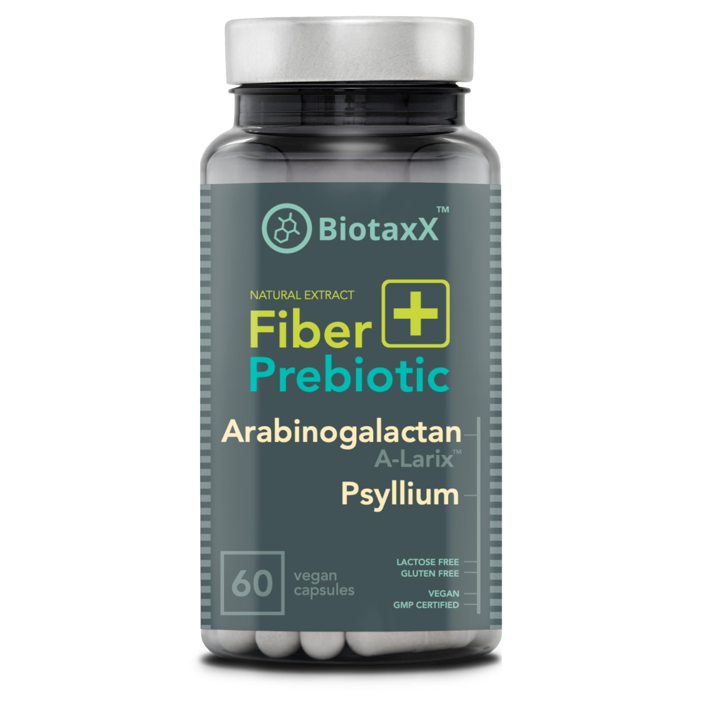 BiotaxX Psyllium Husk (Plantago ovata) + Arabinogalactan ≥95% – 660 mg, 60 Vegan Capsules