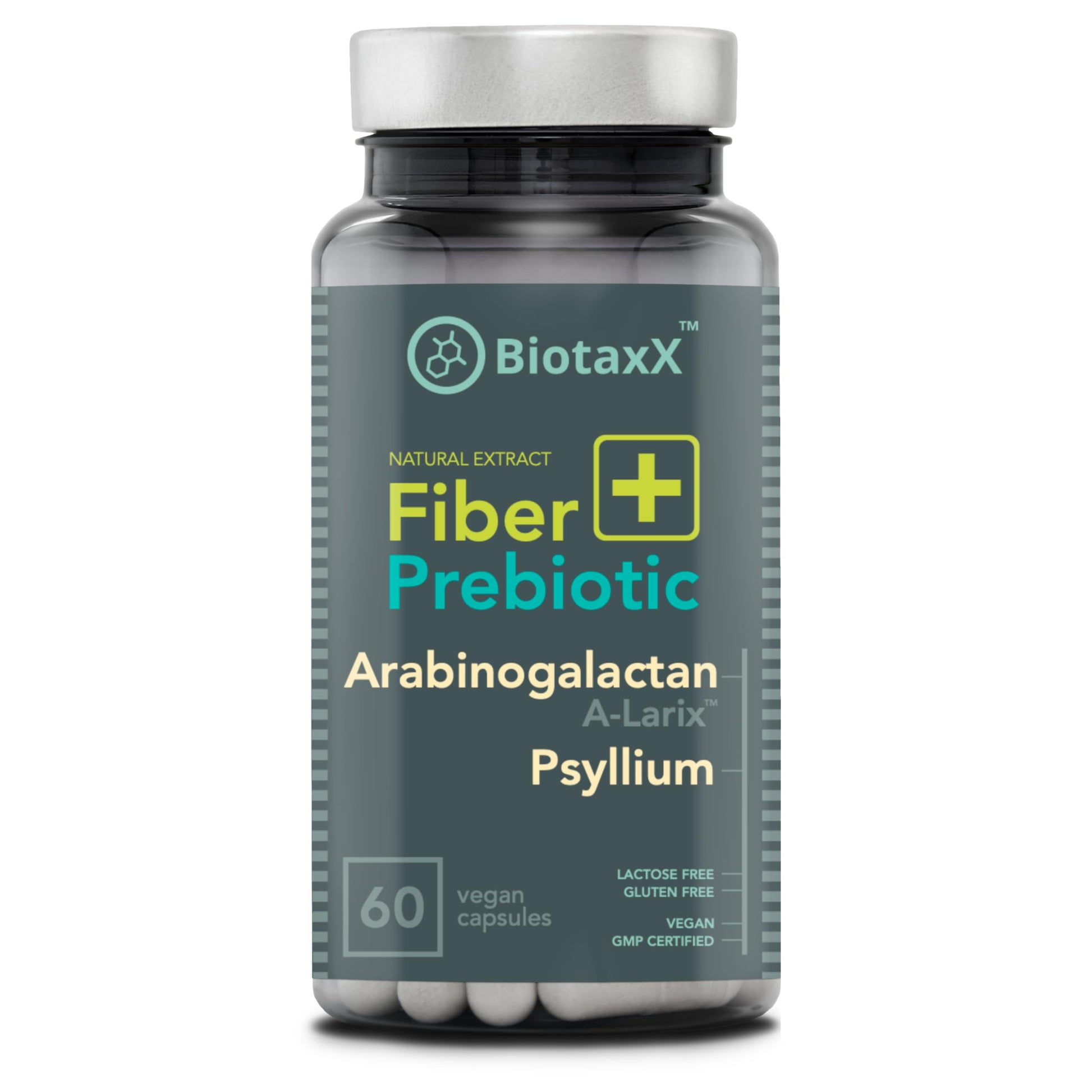 BiotaxX Psyllium Husk (Plantago ovata) + Arabinogalactan ≥95% – 660 mg, 60 Vegan Capsules