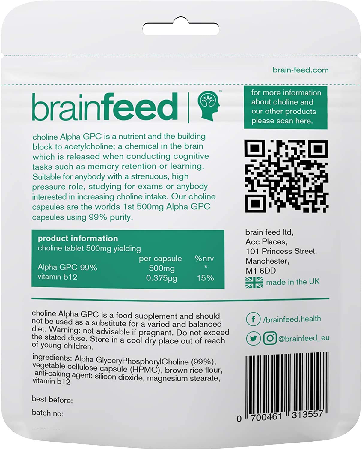 brain feed Acetylcholine Supplements for Brain Health, Memory & Focus Capsules 60 Count