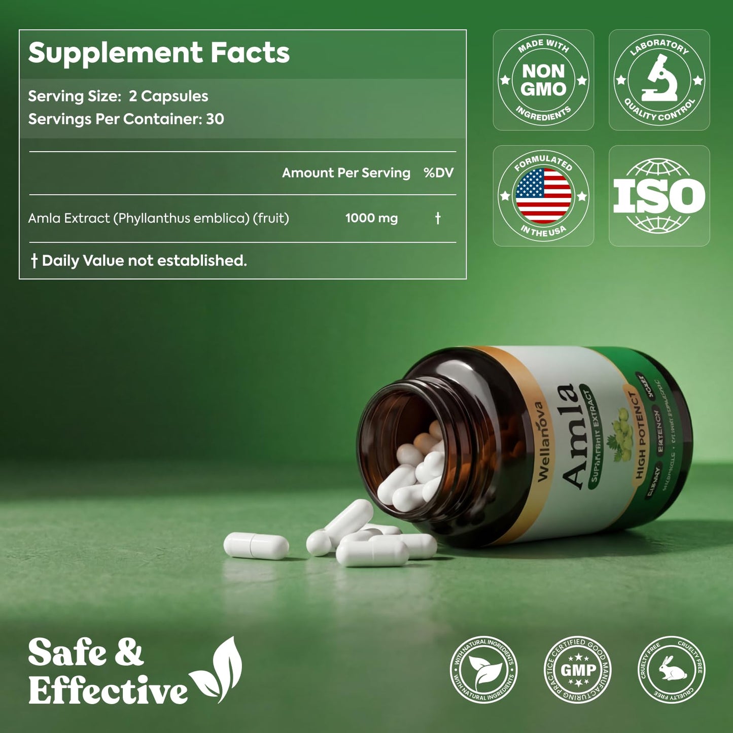 Wellanova Amla Capsules 1000mg, 60 Count