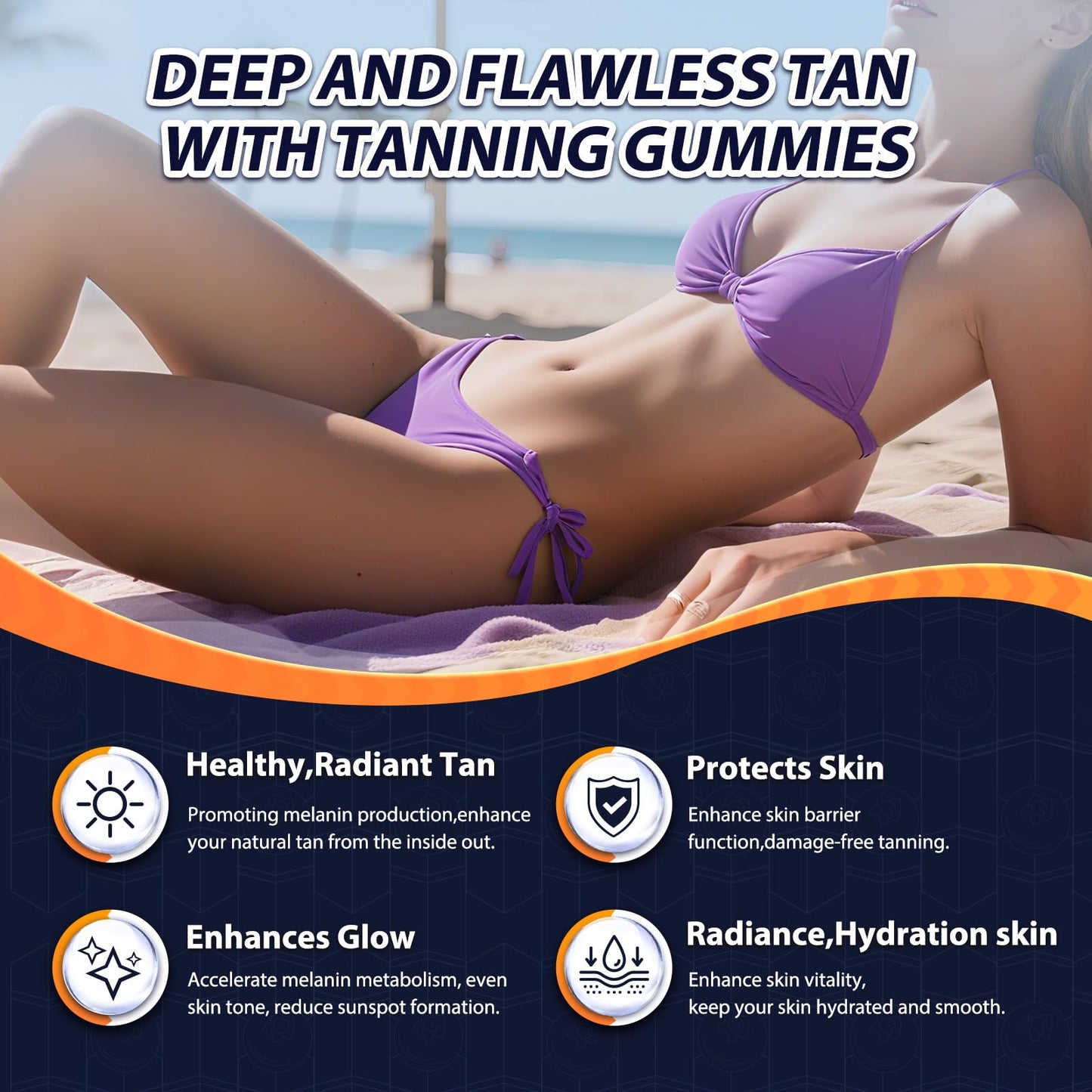 Gatchialv Tanning Gummies Self Tan Bronzing Supplement that Work Without Sun No Sugar Vegan with Astaxanthin Lycopene Beta Carotene and Vitamins, 60 Count