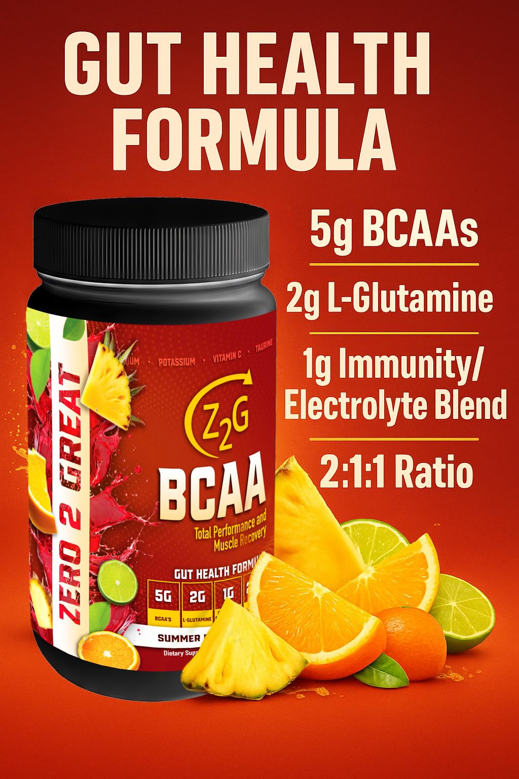 Z2G BCAA Powder – Summer Punch Splash, 10.23 Ounce