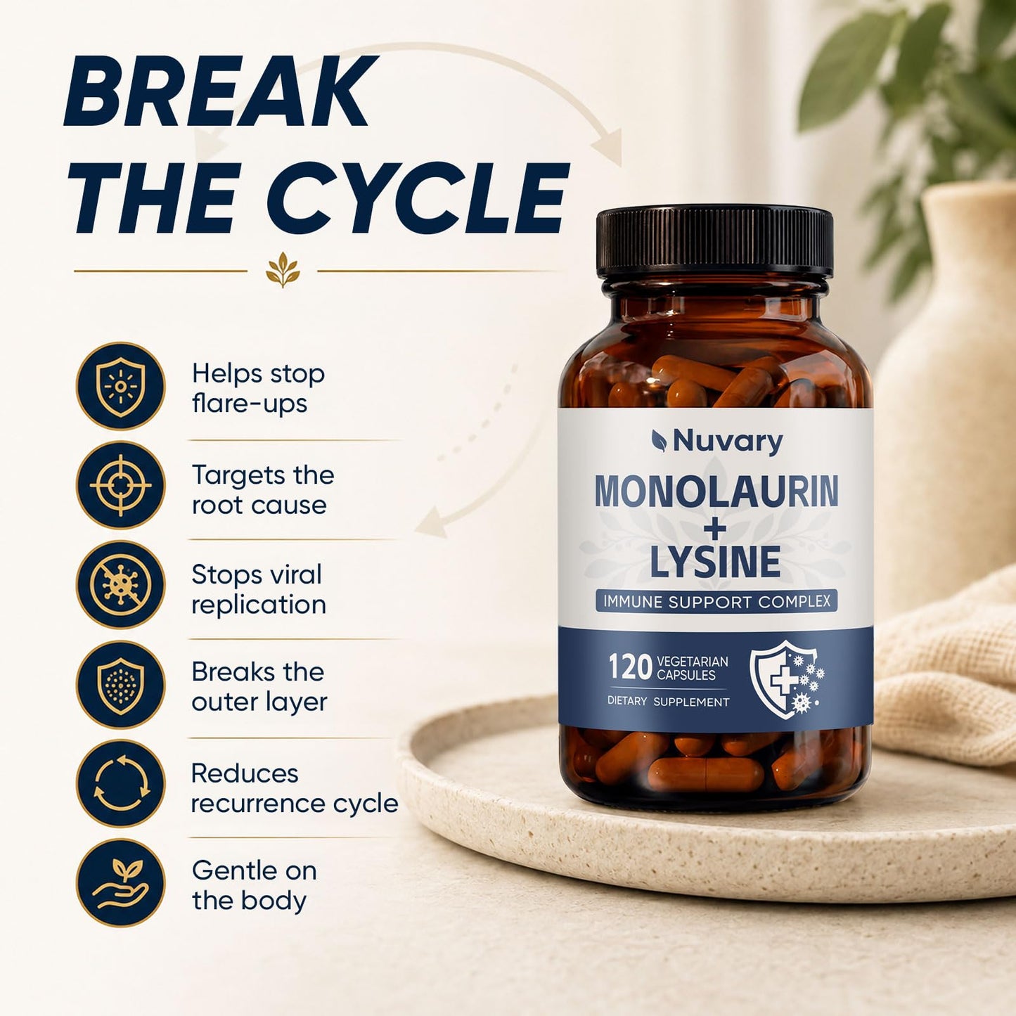Nuvary Monolaurin Lysine Capsules, 120 Capsules