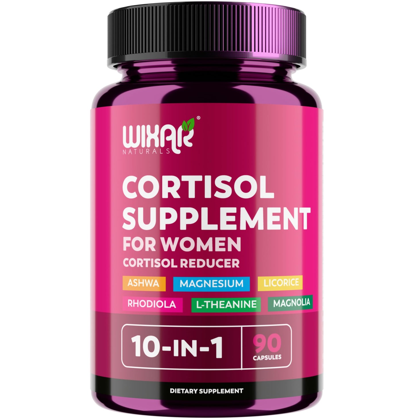 WIXAR NATURALS Cortisol Support Supplement with Ashwagandha, Magnesium, L-Theanine, Rhodiola Rosea Capsules 90