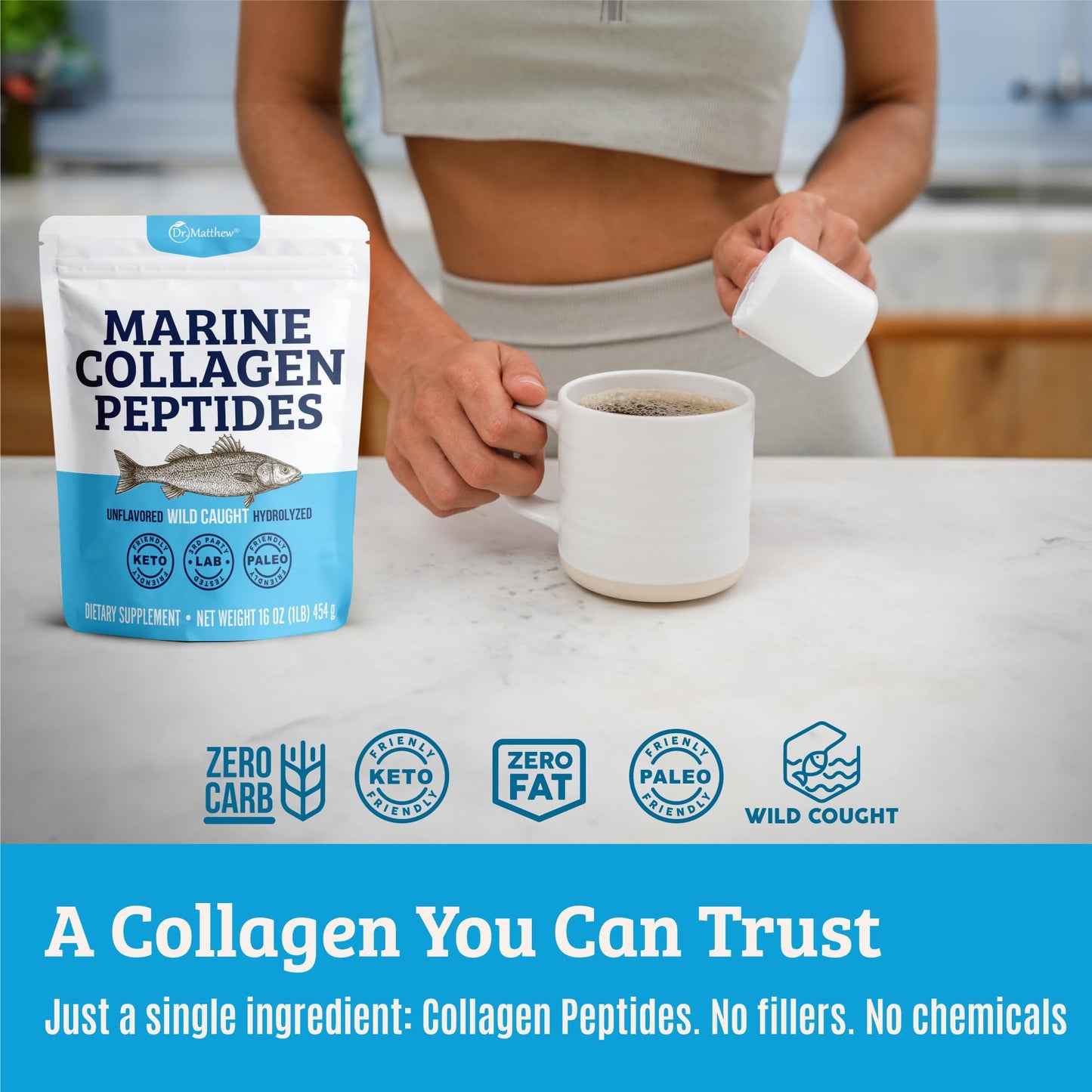 Dr. Matthew Marine Collagen Peptides Powder from Hydrolyzed Wild-Caught Fish Protein, 16