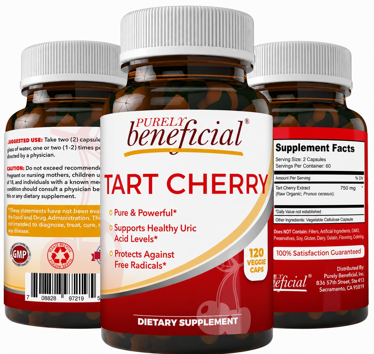PURELY beneficial Tart Cherry Capsules, Montmorency Tart Cherry Extract, Dietary Supplement, Plant-Based, 120 Capsules