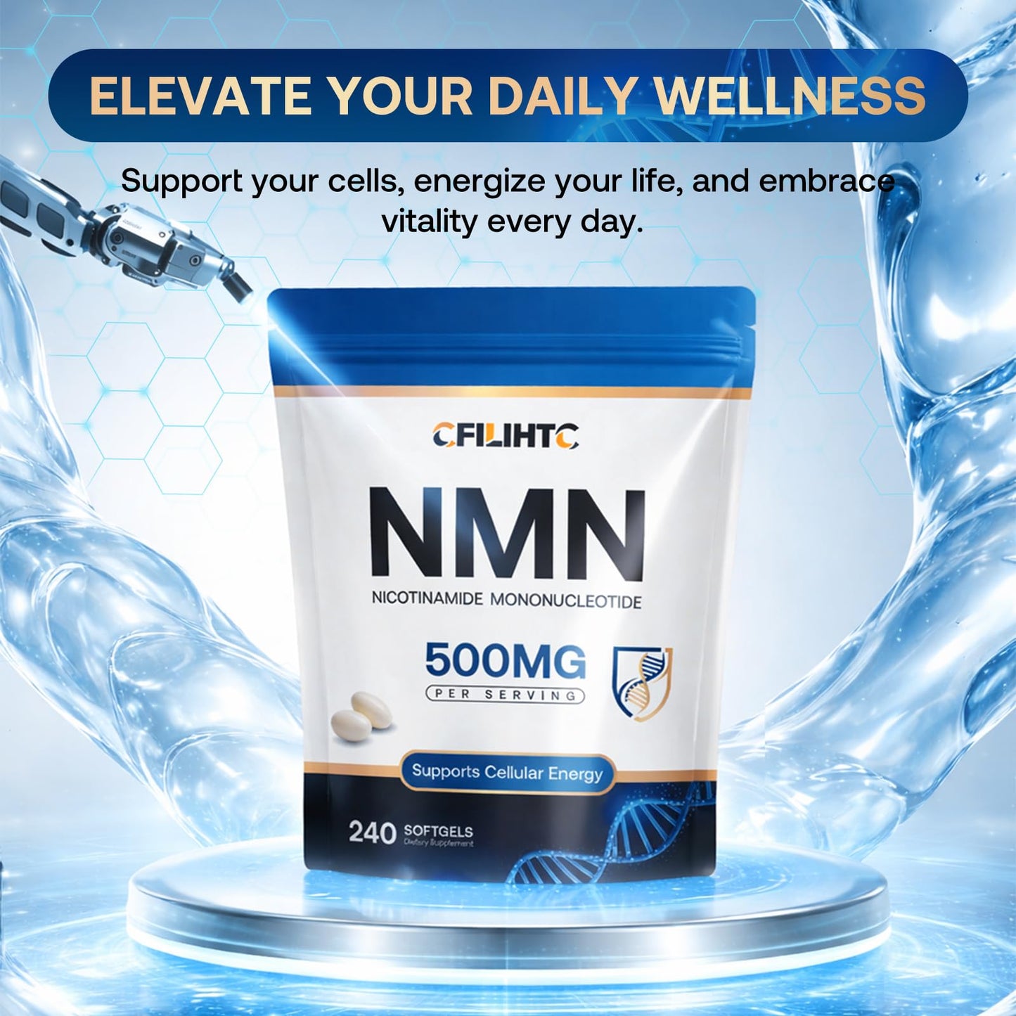 CFILIHTC NMN Supplement 500mg - NMN NAD Supplement with Trans-Resveratrol & Quercetin - Nicotinamide Mononucleotide for Cellular Support & Vitality, 240 Capsules
