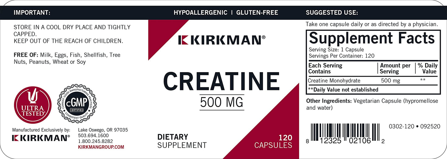 Kirkman Creatine 500 mg Capsule, 120 Count