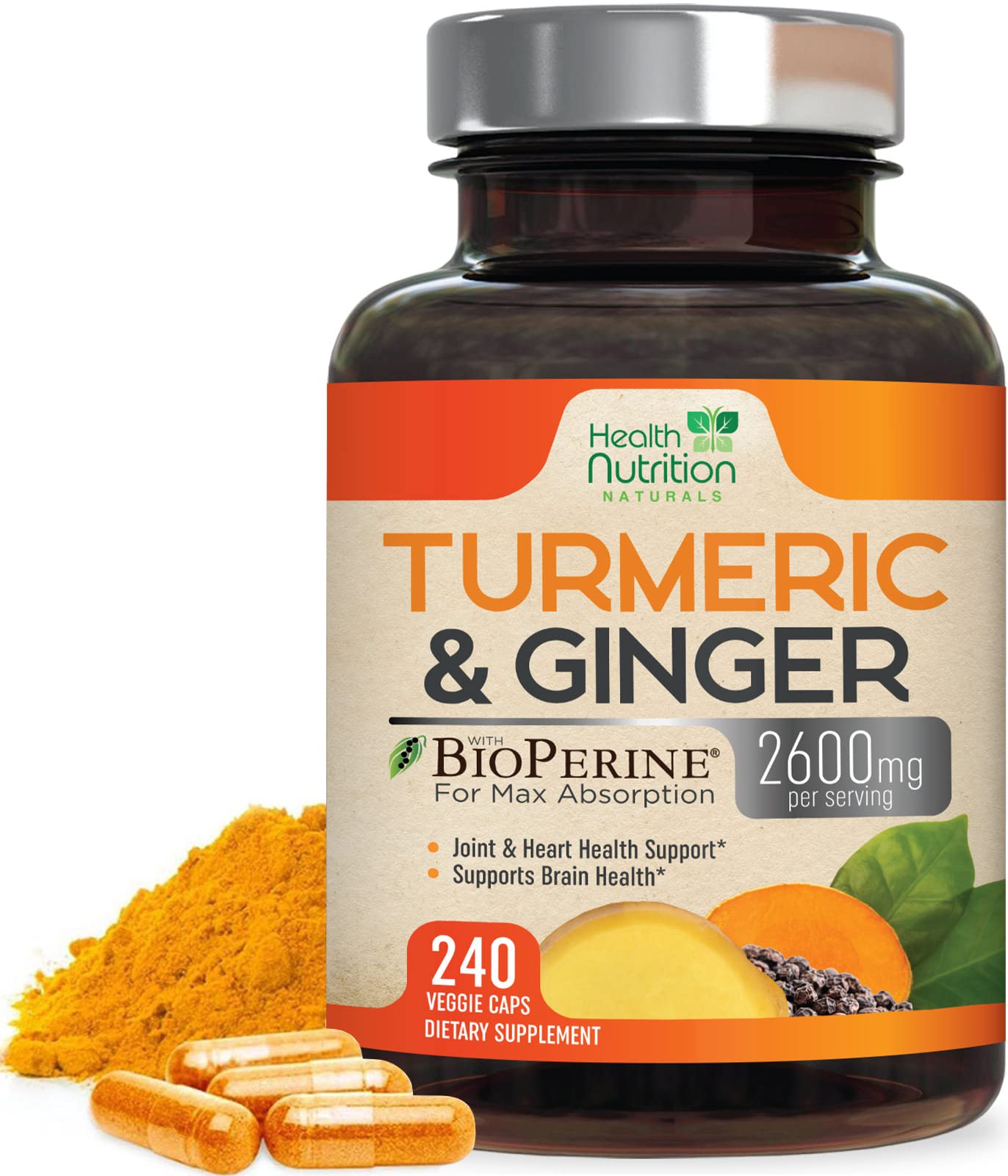 Health Nutrition Naturals Turmeric Curcumin Supplement Capsules, 240 Count
