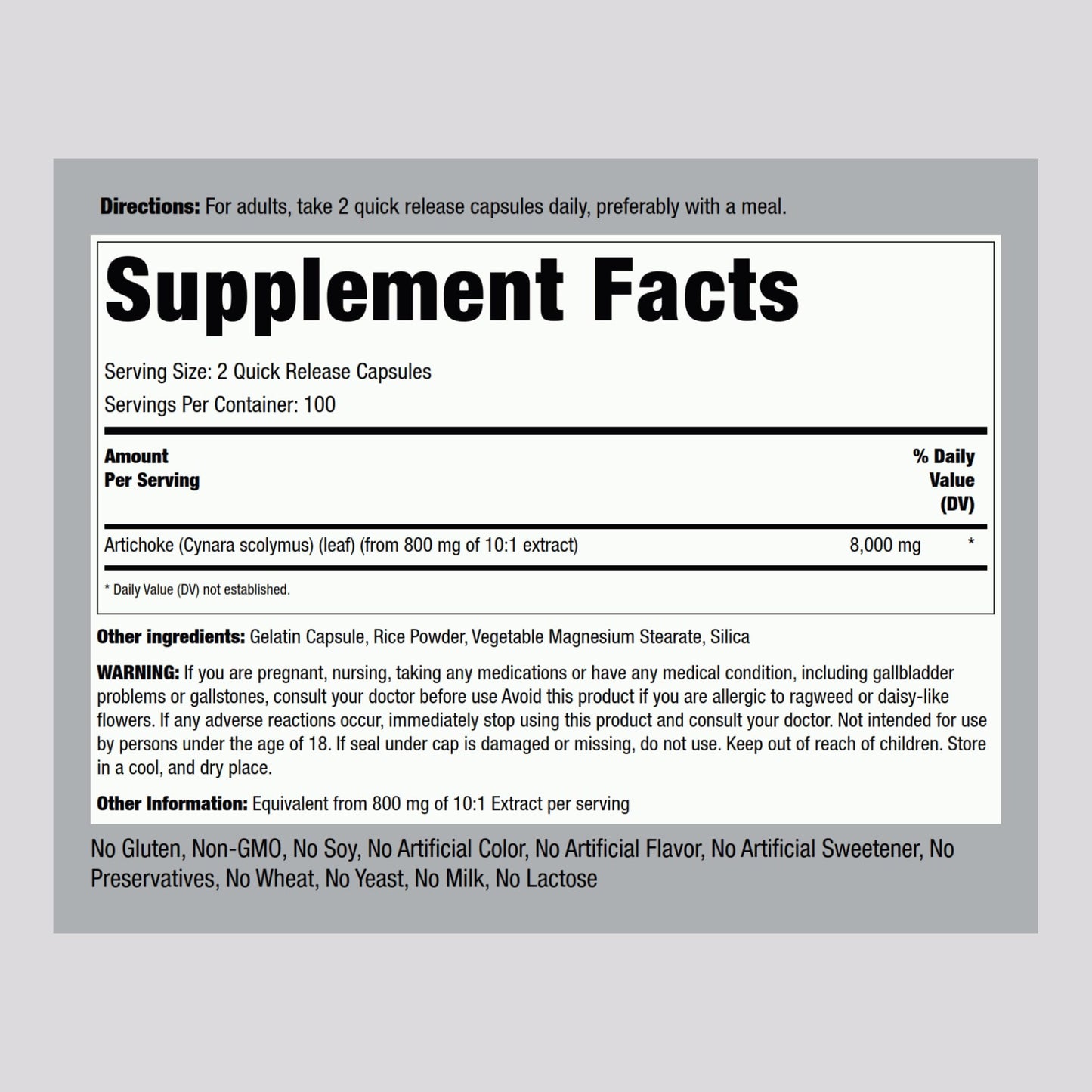 Piping Rock Artichoke Extract Capsules 200 Count