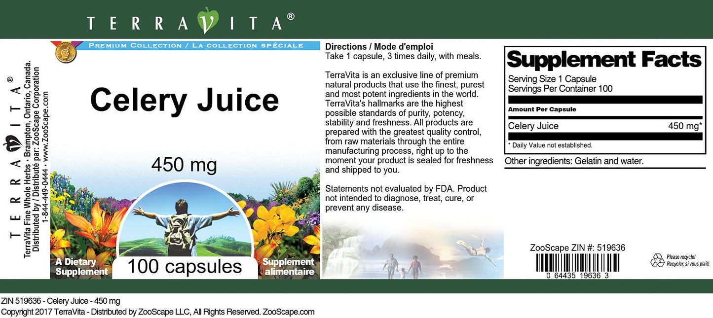 Terravita Celery Juice 450 mg Capsules, 100 Count