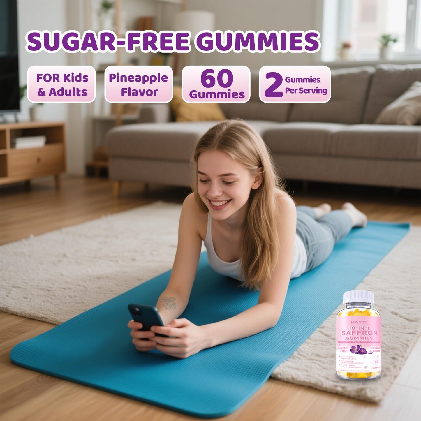 HAAYI Saffron Gummies for Kids & Adults, For Zzz, Mood, Focus & Vision, 60 Count