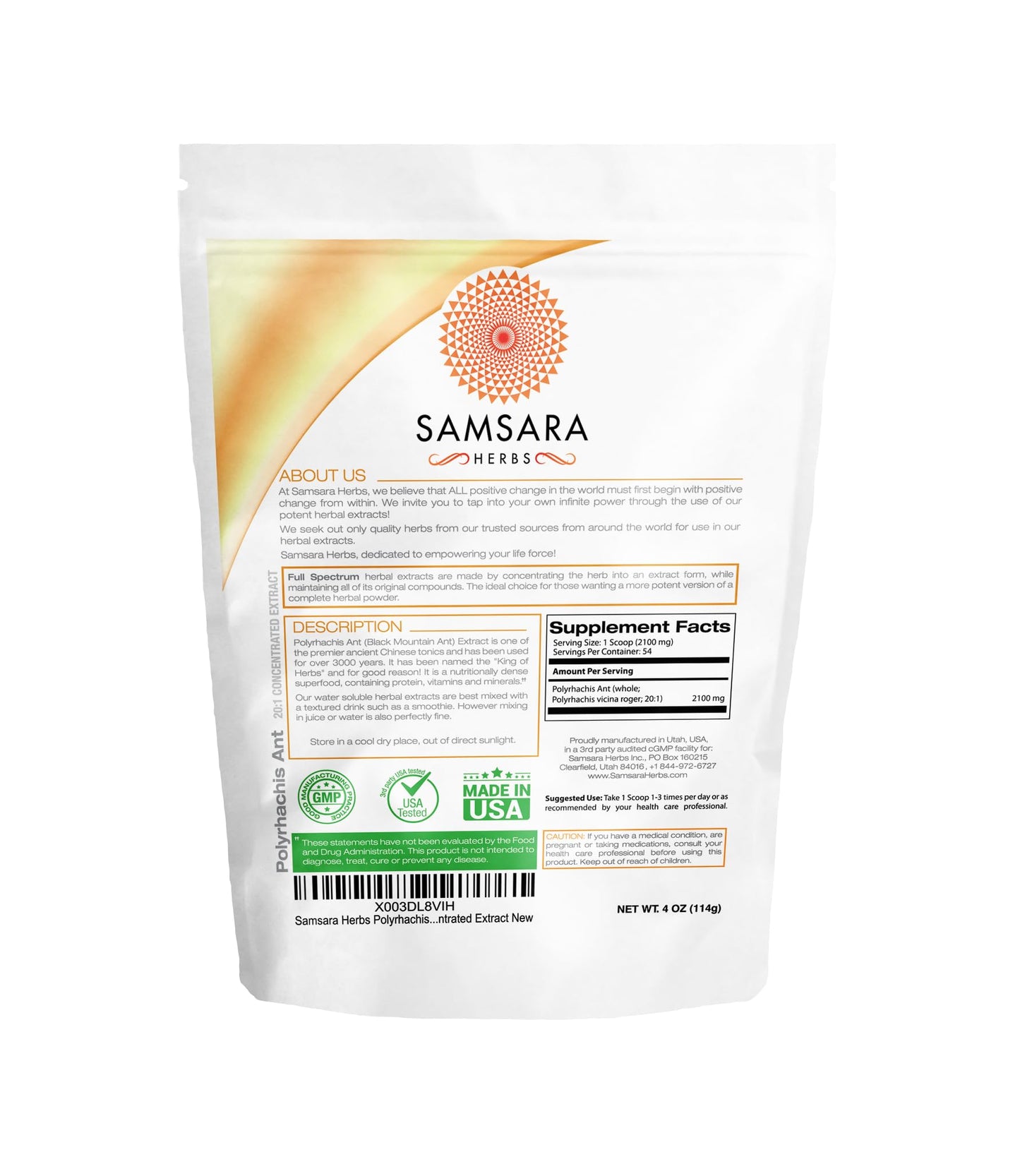 Samsara Herbs Polyrhachis Black Ant Extract Powder, 20:1 Concentrated Extract, 4 oz
