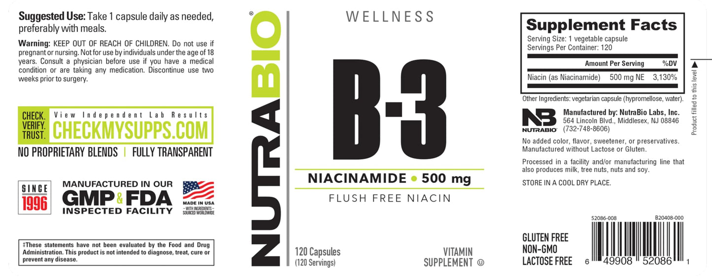 NutraBio Niacinamide Capsules 120
