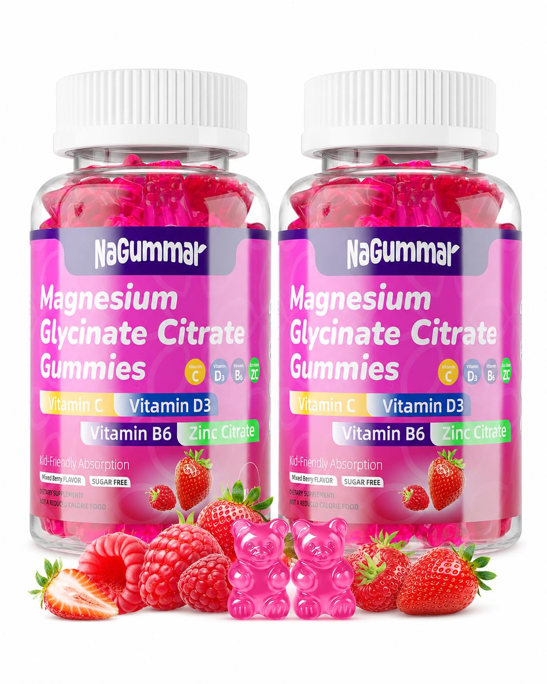 nagummar Magnesium Glycinate Gummies 400mg, Sugar Free Sleep Support for Adults, Magnesium Glycinate and Citrate Complex, Stress Relief and Muscle Relaxation Raspberry, 120 Gummies
