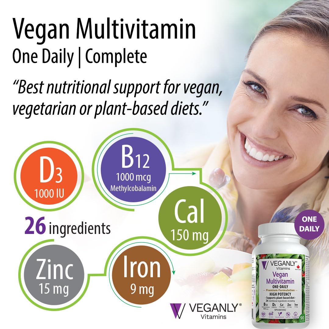 VEGANLY Vitamins Vegan Multivitamin One-Daily Nutrition Support for Vegans & Vegetarians, 90 Tablets