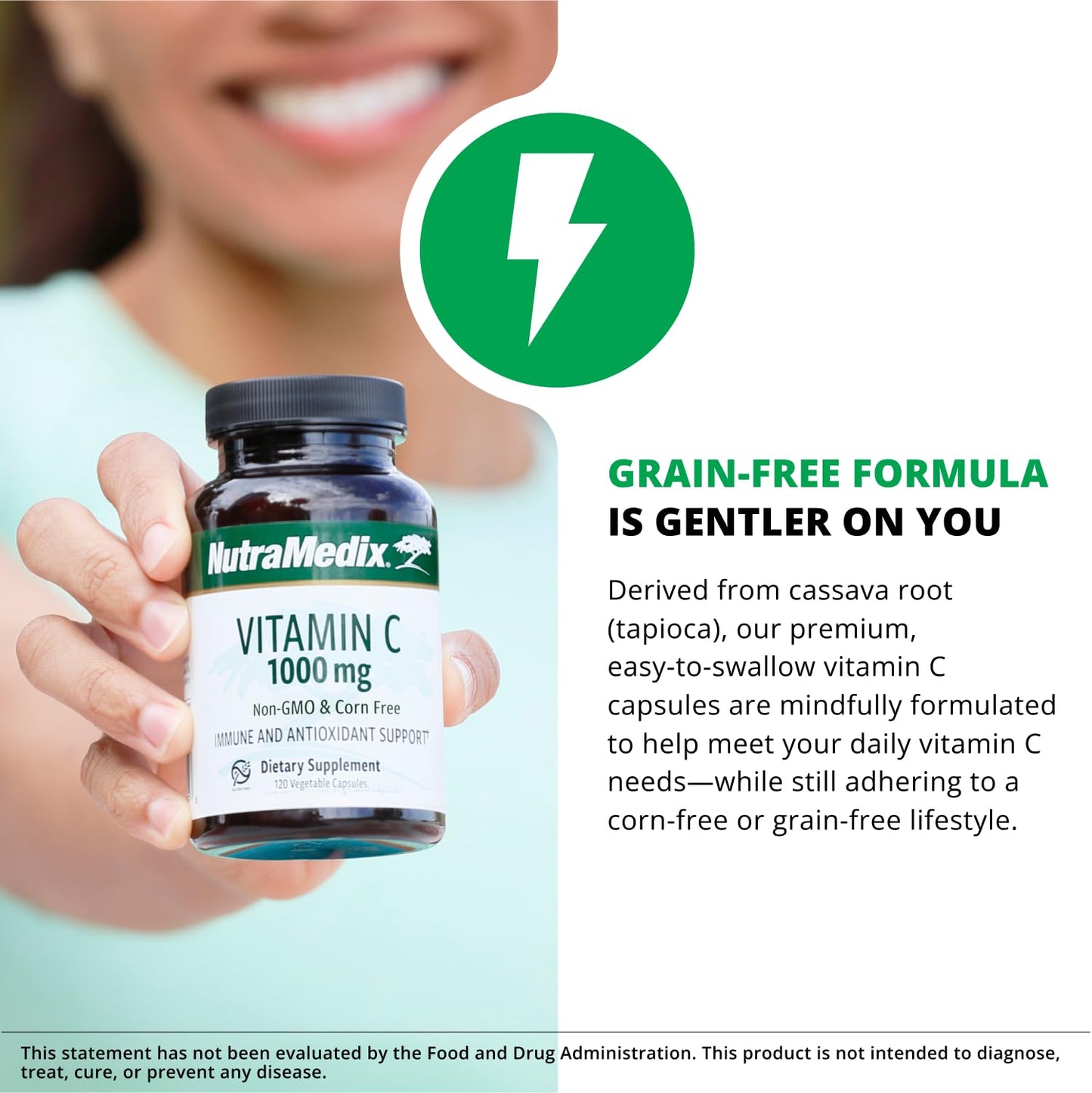 NutraMedix Corn-Free Vitamin C Capsules 1000 mg, 120 Capsules