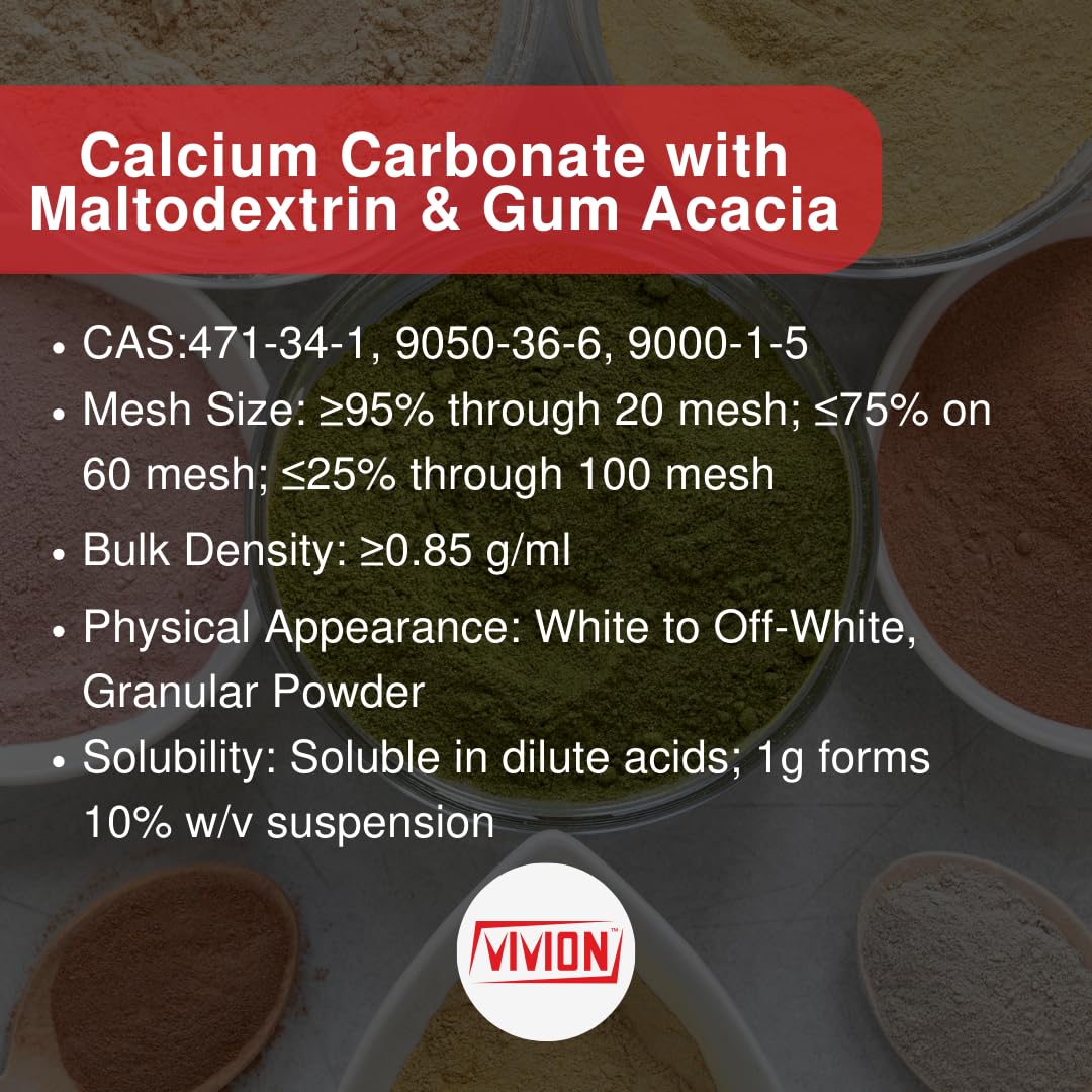 Vivion Calcium Carbonate DC Granular with Maltodextrin & Gum Arabic Powder, 1 kg (35.2)