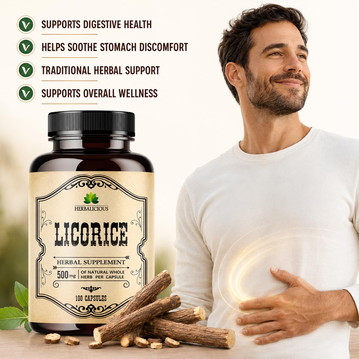 HERBALICIOUS DGL Licorice Root Capsules 100 Count