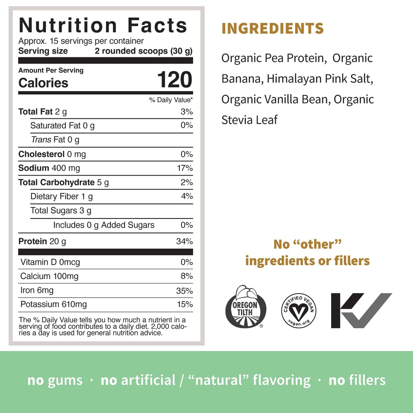Sprout Living Organic Pea Protein Powder, Vanilla Flavor, 16