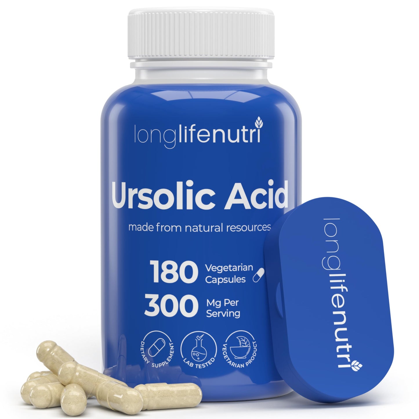 LongLifeNutri Ursolic Acid 300mg - Sourced from Rosemary Leaf Extract, 180 Capsules