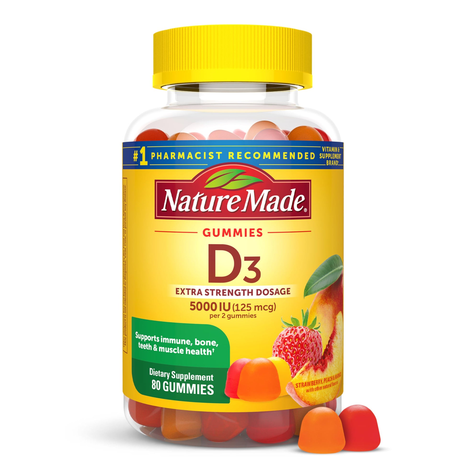 Nature Made Vitamin D3 5000 IU Gummies, 80 Count