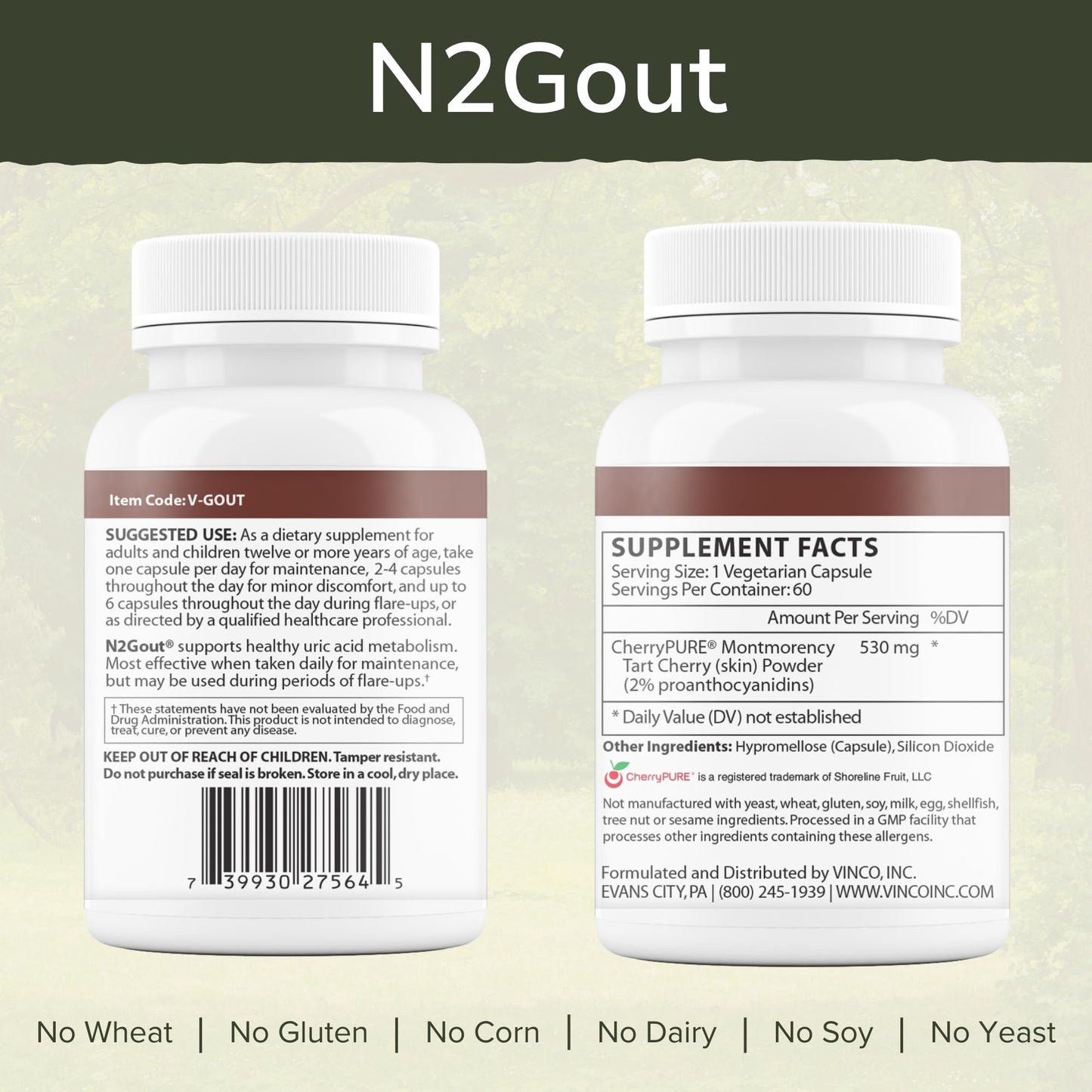 Vinco N2Gout with CherryPURE Daily Supplement Capsule, 60 Capsules
