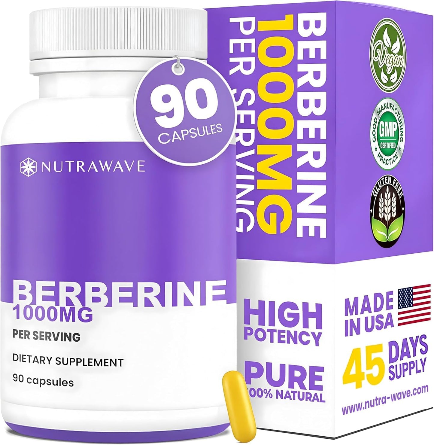 Nutra Wave Berberine HCL 1000mg Capsules – 90 Count