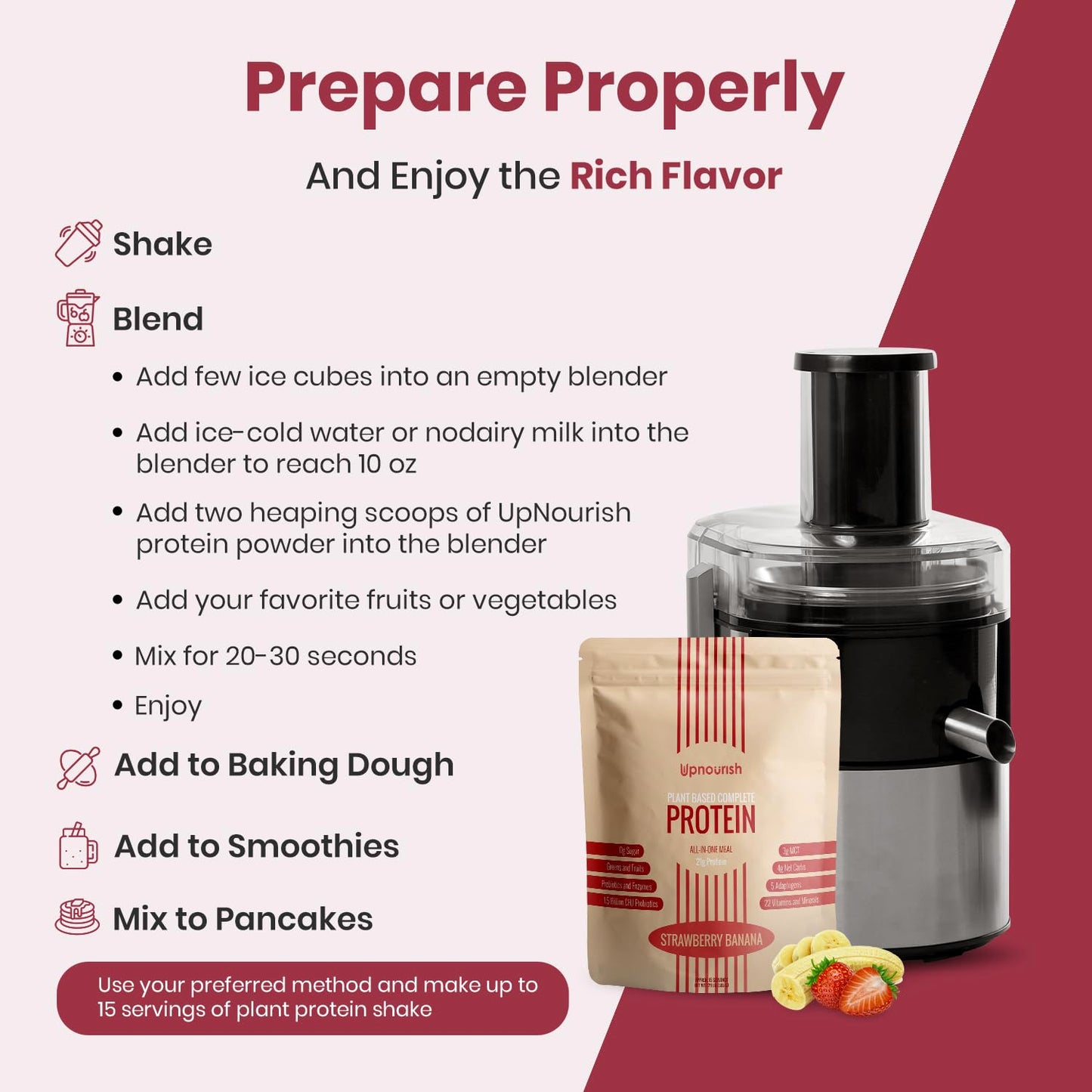 UpNourish Strawberry Banana Vegan Protein Powder 22.24 oz