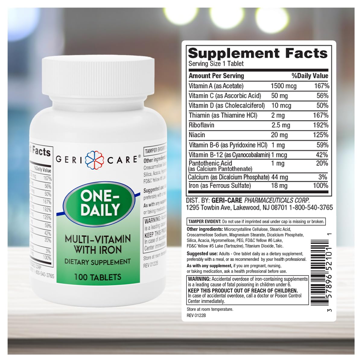 GeriCare One-Daily Multi-Vitamin with Iron Tablet, 200 Count