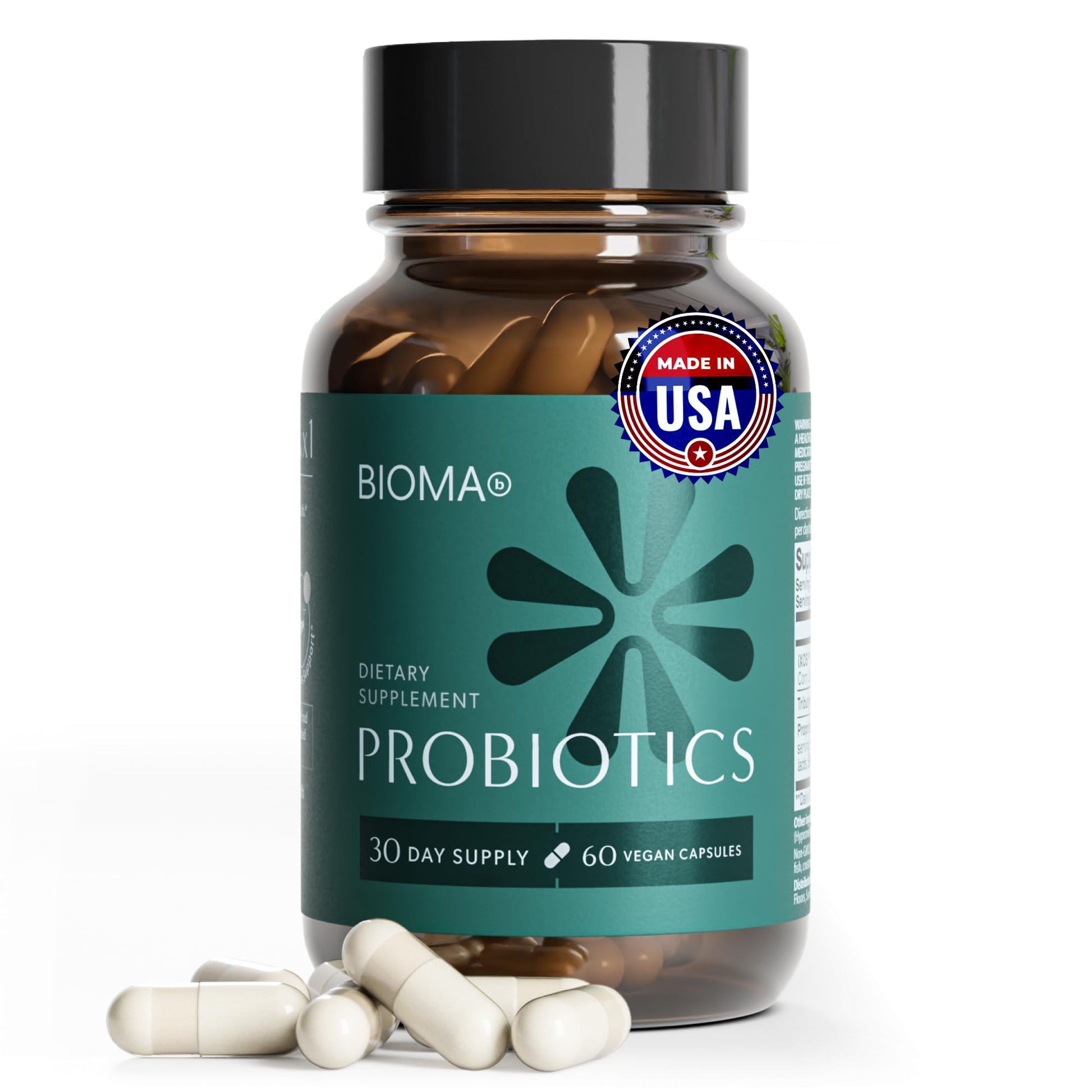 BIOMA Probiotics Digestive Health Probiotic Gut Support for Men & Women with Xylooligosaccharides, Tributyrin & Bifidobacterium - Vegan & Gluten Free 60 Capsules