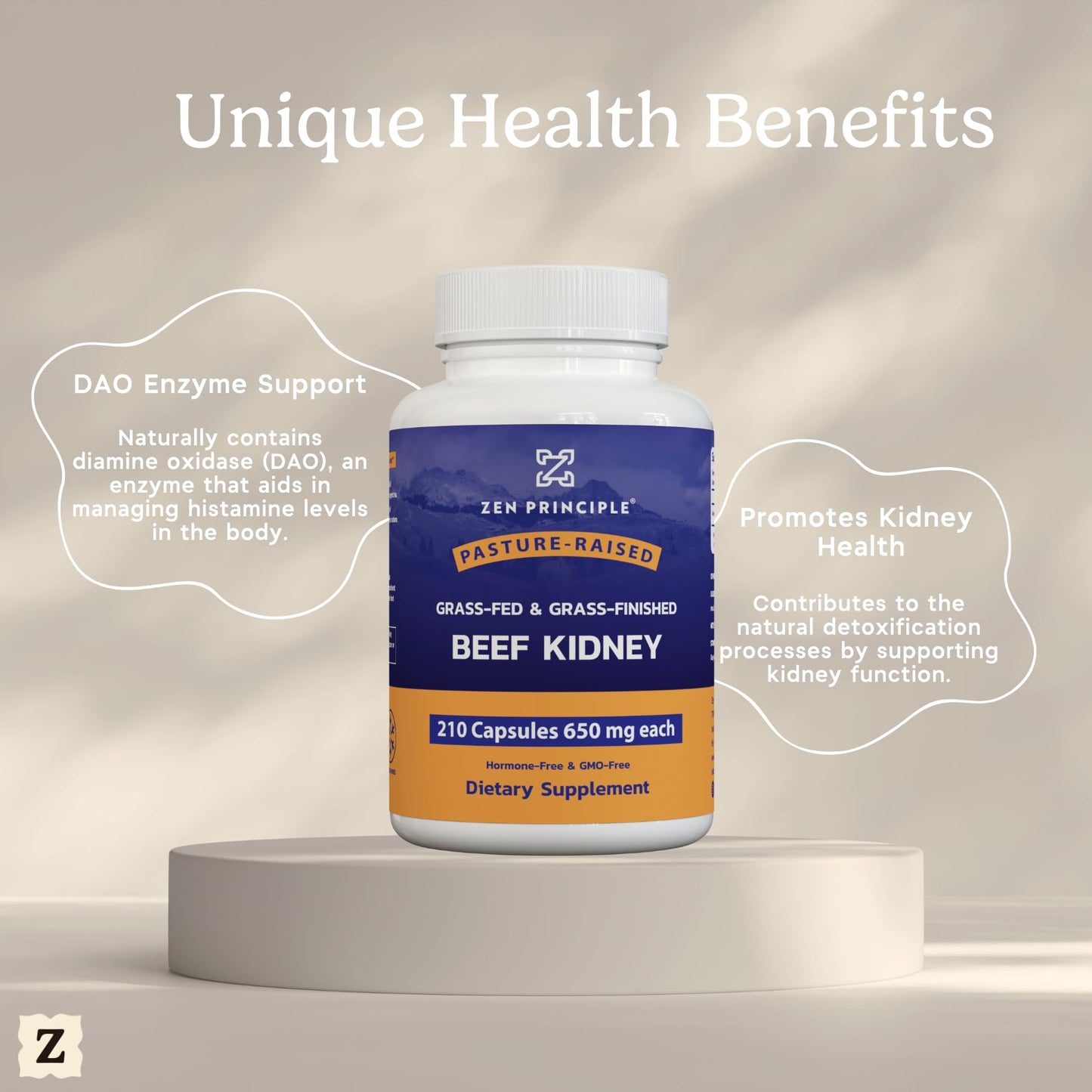 Zen Principle Grass Fed Beef Kidney Supplement Capsules, 210 Count