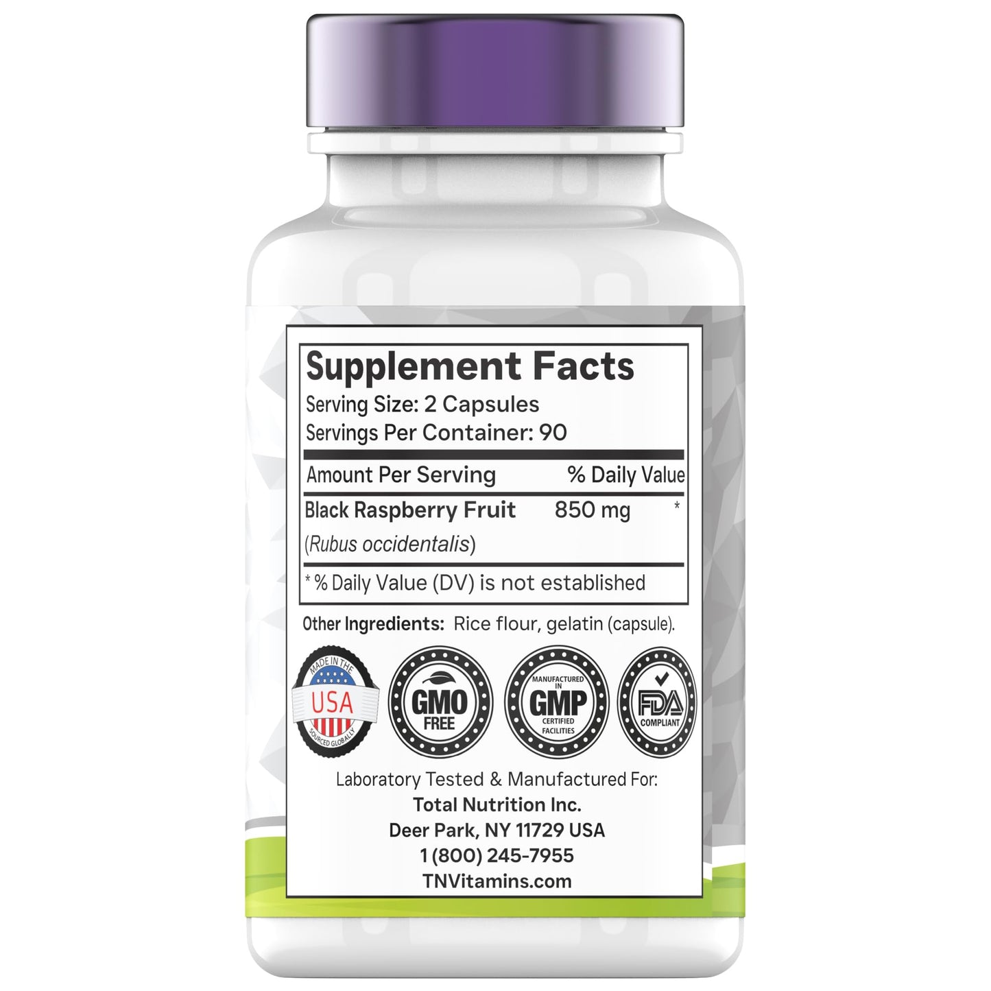 tnvitamins Black Raspberry Capsules 850mg Per Serving, 180 Capsules