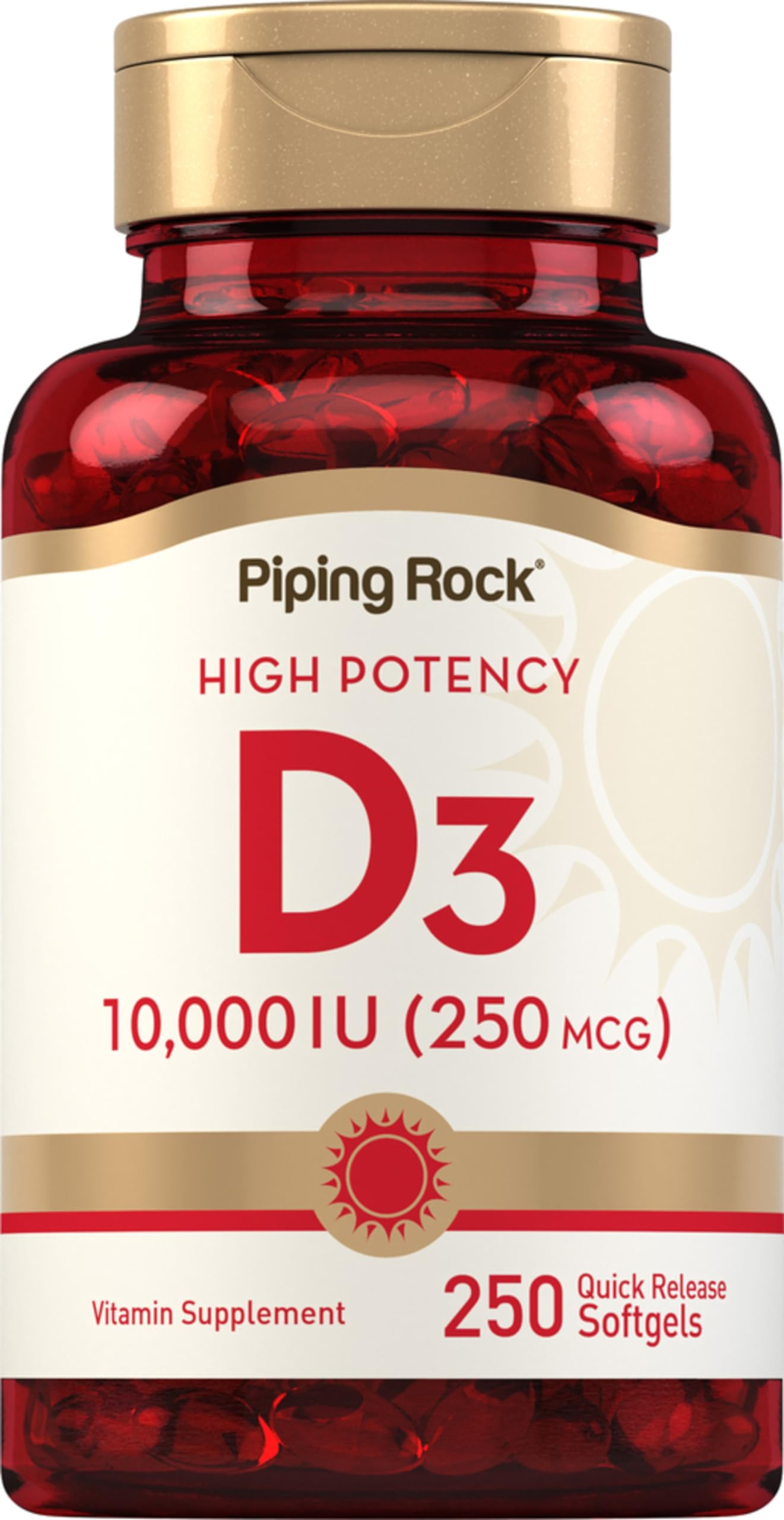 Piping Rock Vitamin D3 10000 IU Softgels, 250 Count