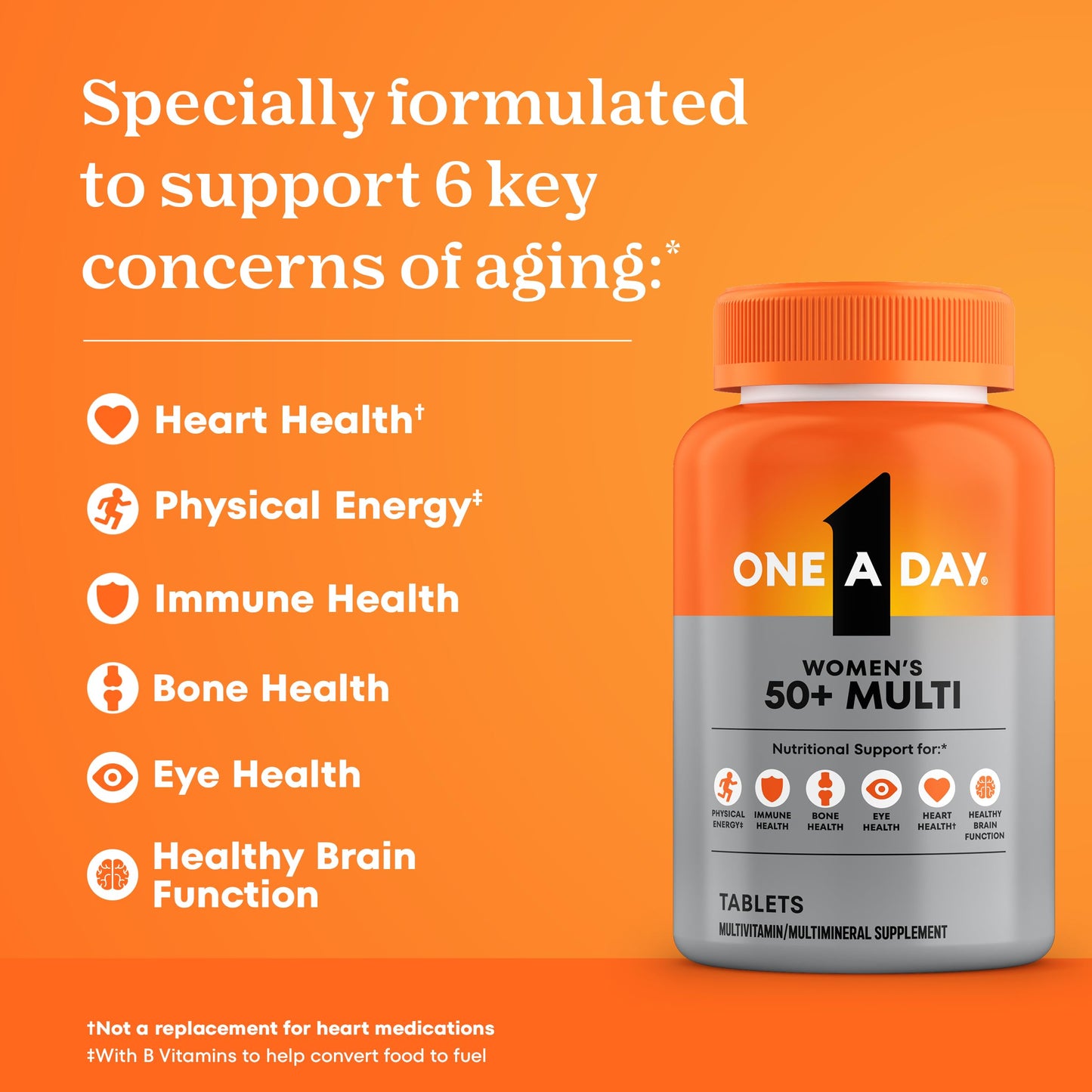 ONE A DAY Multivitamin for Women 50 and Over, Women's Multivitamin 50+ with Vitamins D, C, E, Zinc & Biotin, 200 Tablets