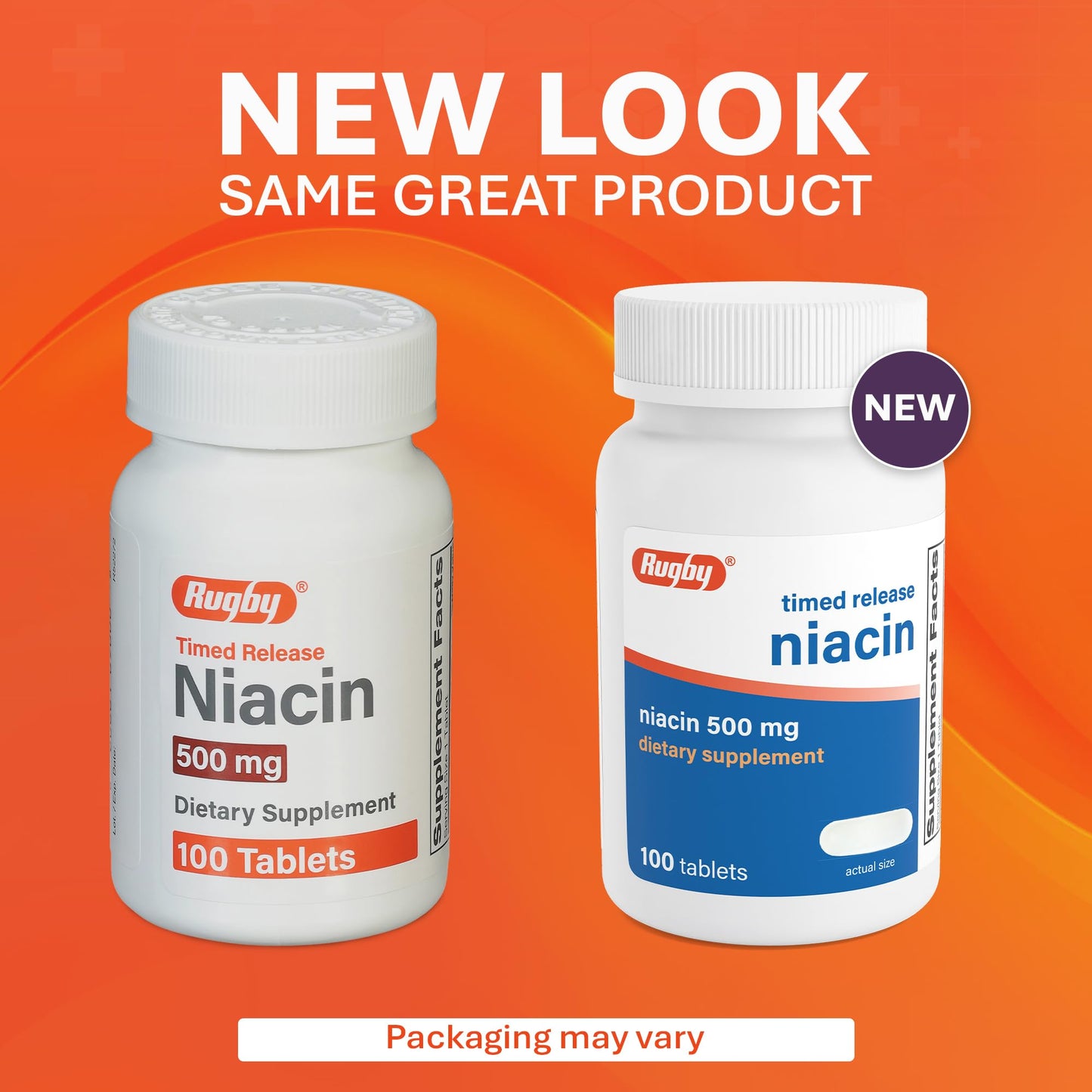 Rugby Laboratories Timed-Release Niacin 500mg with 28mg Calcium Tablet, 300 Tablets